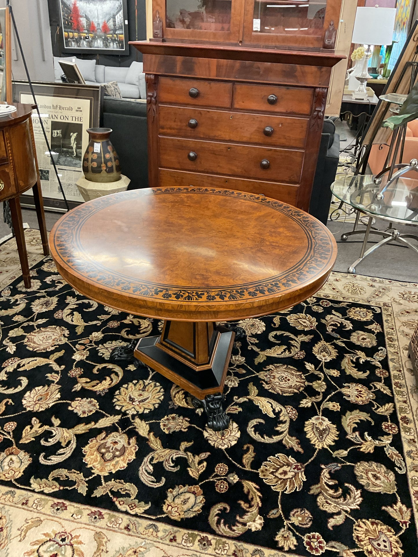 Regency Centre Table w/Ebonized Inlay Yew by Baker Furniture Stately Homes