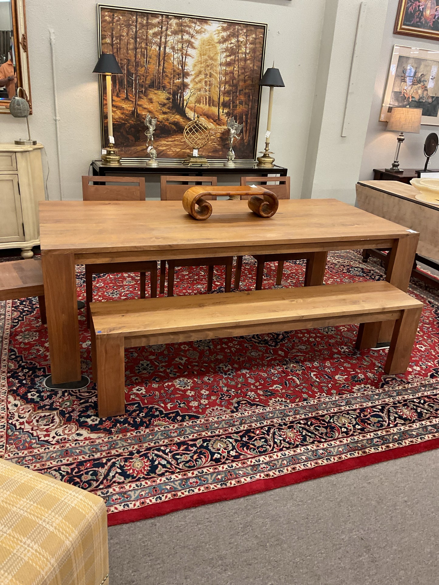 Crate & Barrel Teak Dining Table w/Bench & 4 Chairs