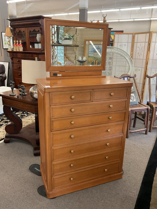 Solid Wood Highboy Dresser w/Mirror