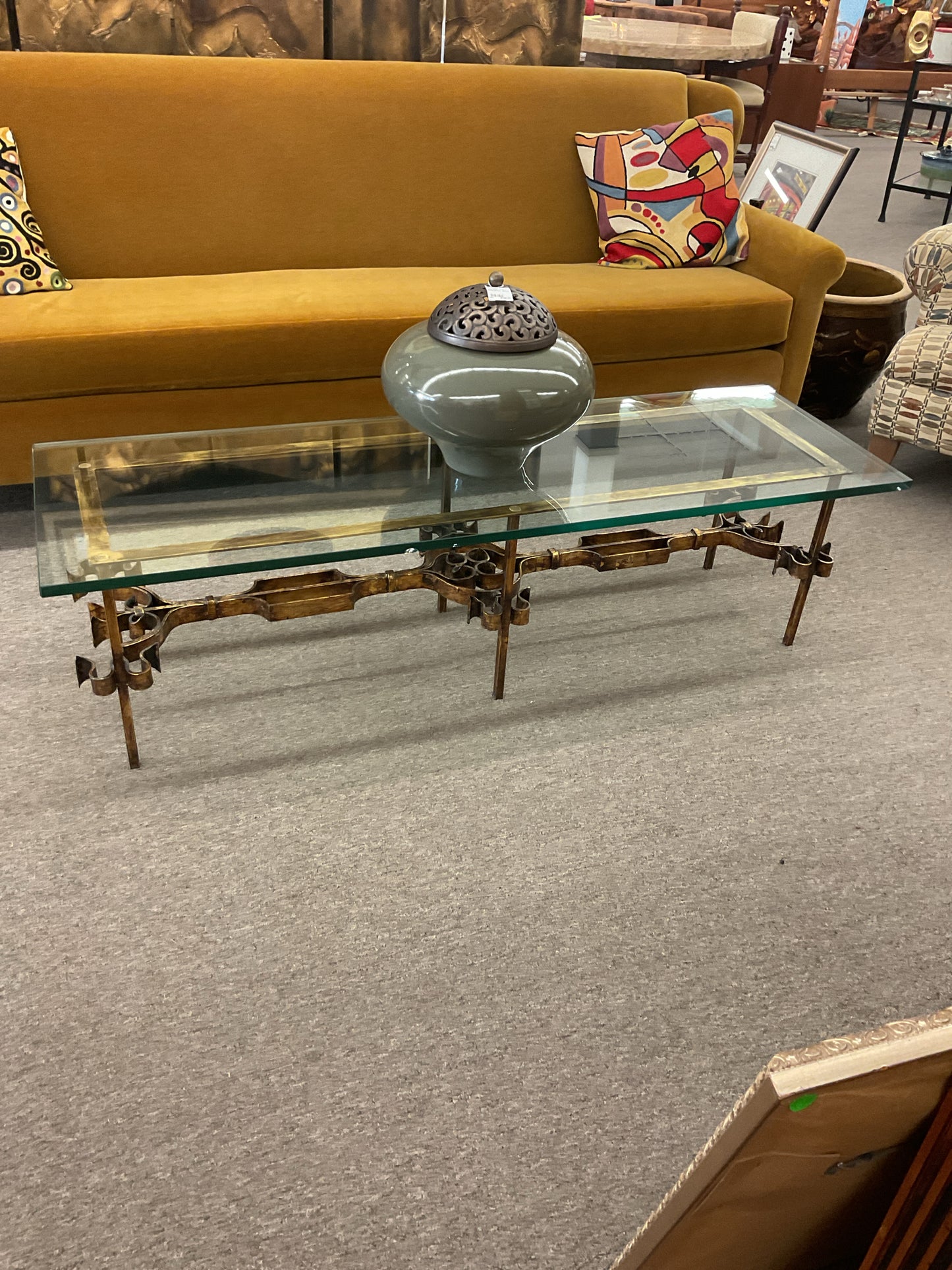 Italian Mid Century Wrought Iron Base/Glass Top Coffee Table
