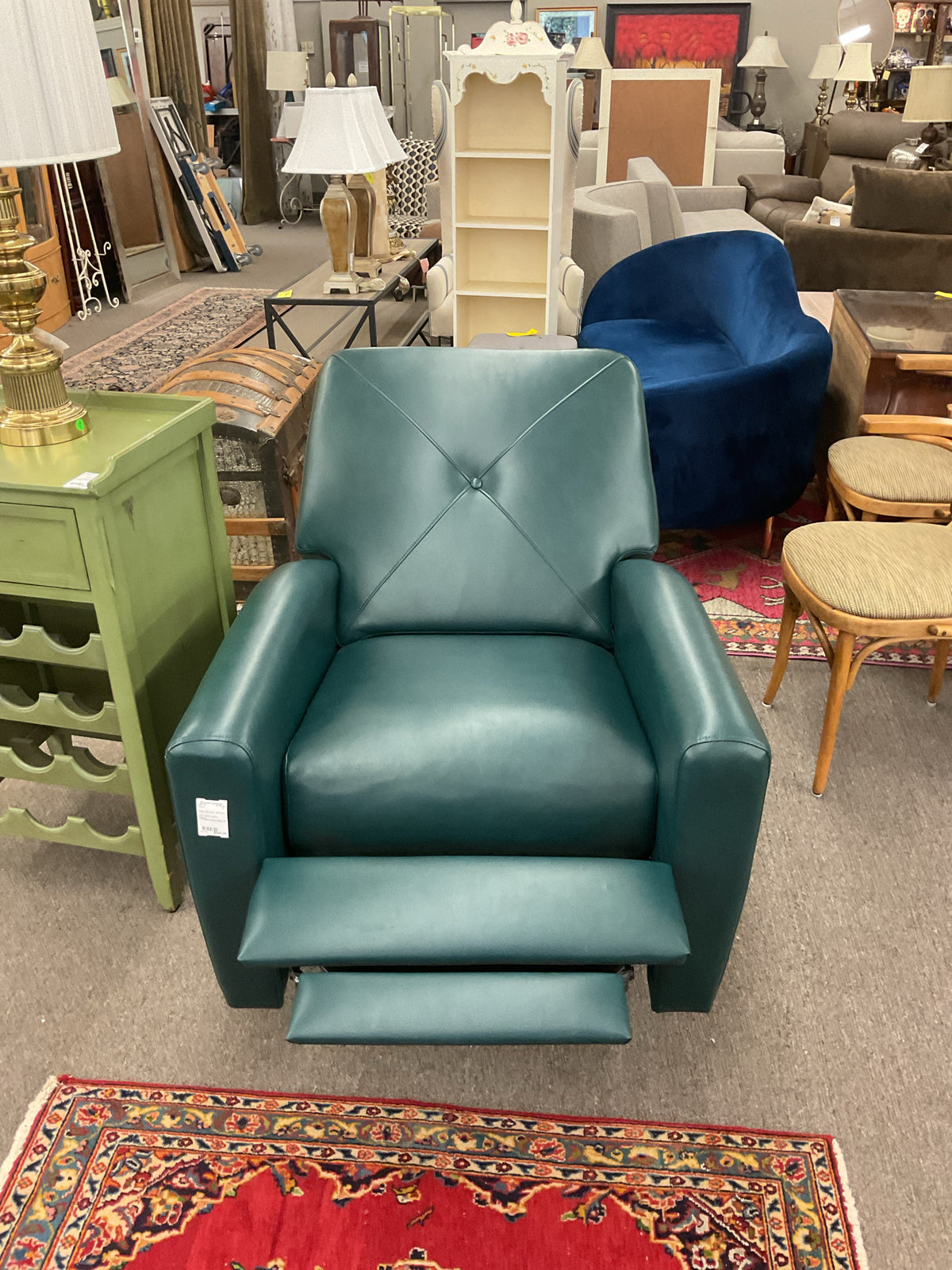 Teal Leather Swivel Recliner