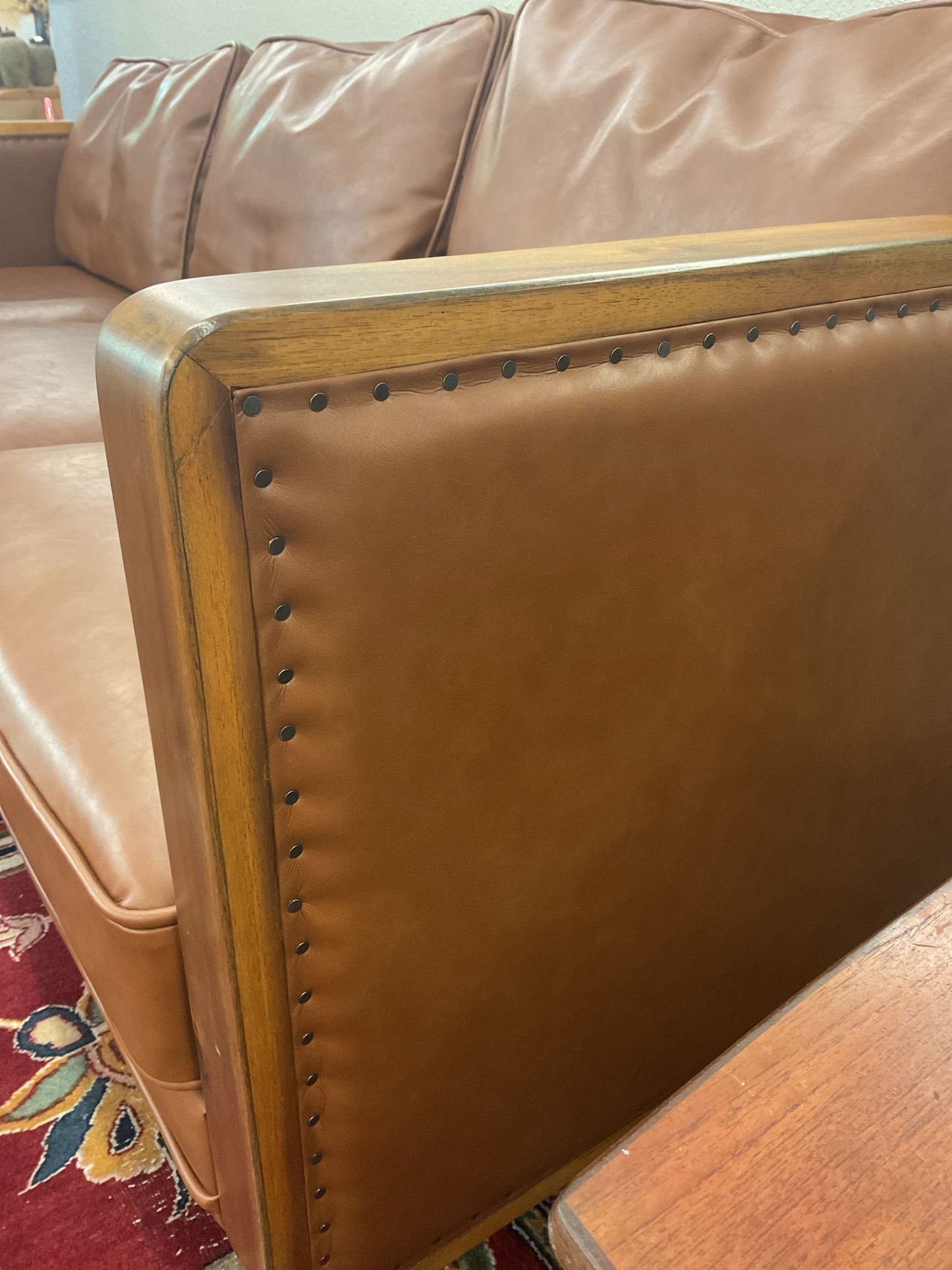 Brown Vegan Leather 3-Seater Sofa 82"L,33"D,27"H