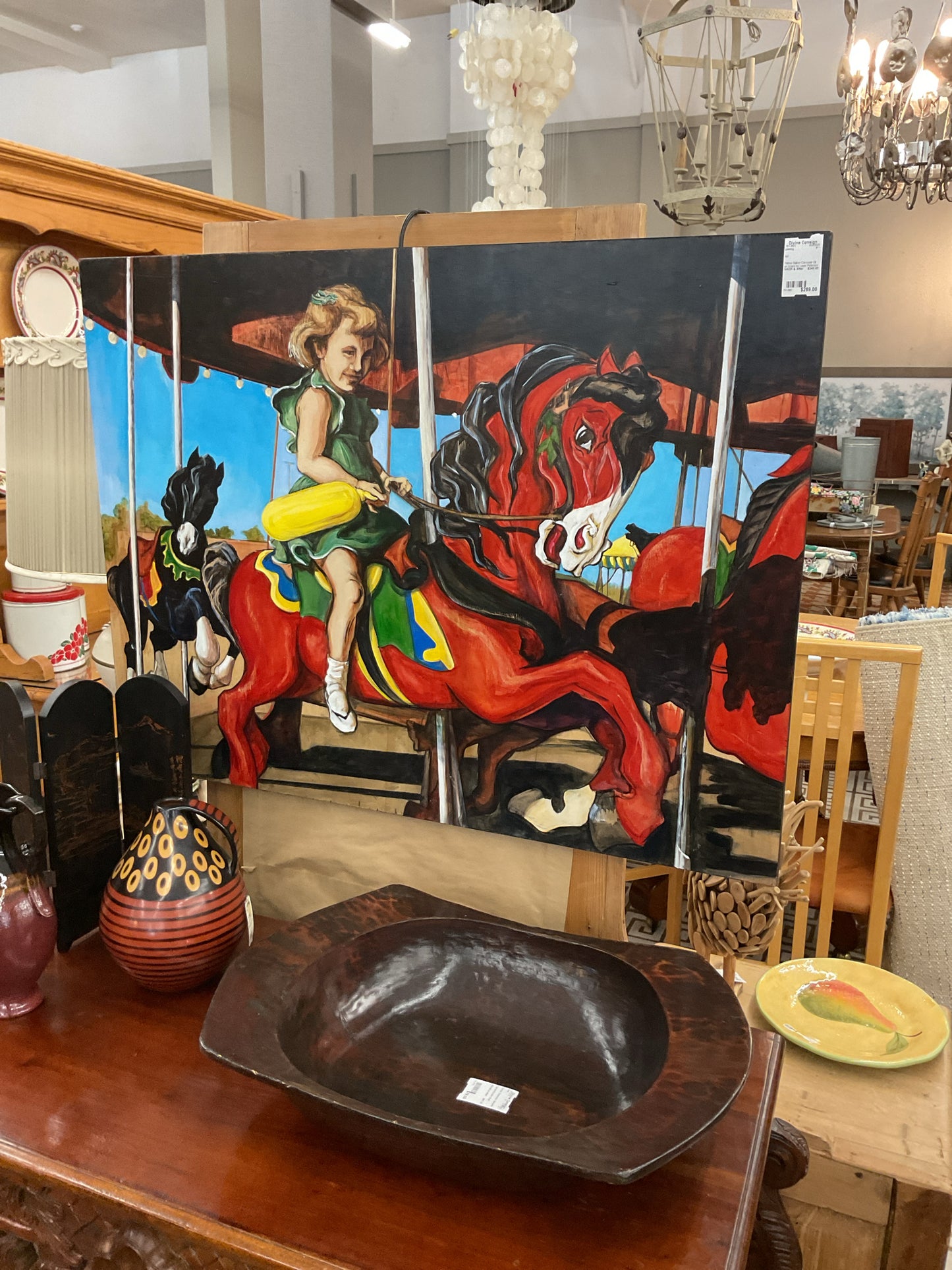 Girl Riding the Carousel Oil on board by Lesle Peterson Sapp