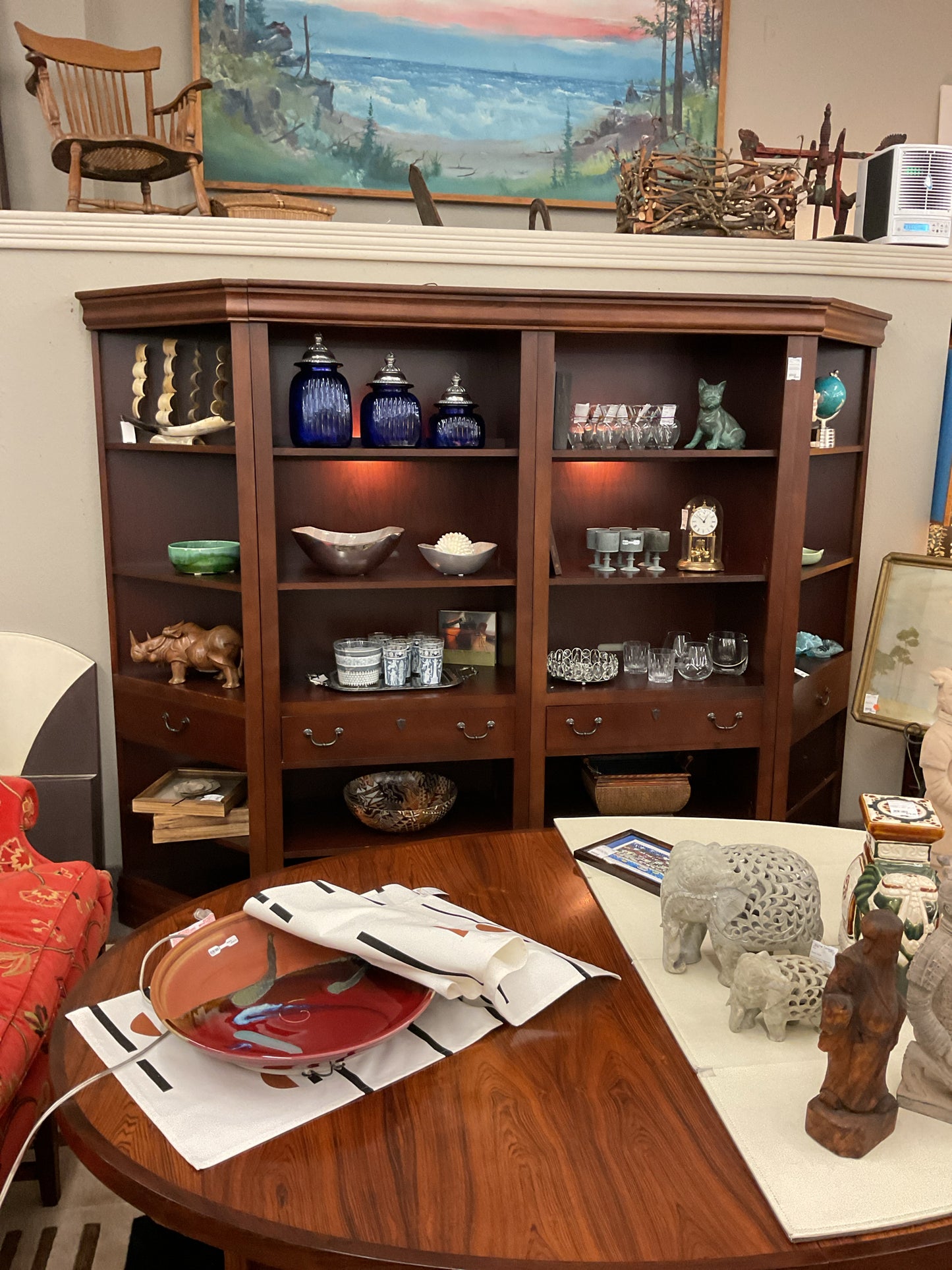 4-Piece Broyhill Cherry Executive Bookshelf 8'4"W, 6'4"H Lighted
