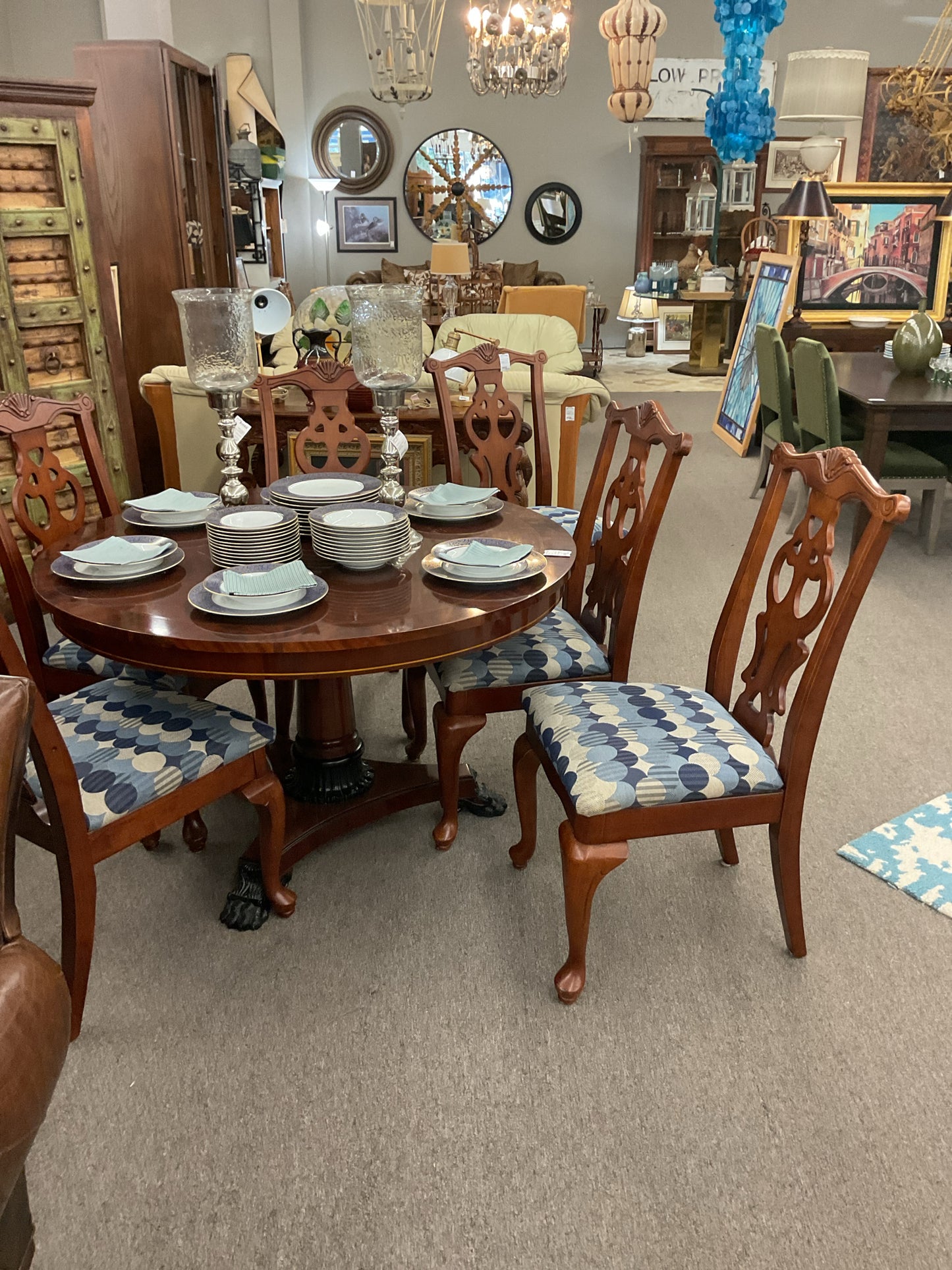 Dining Chair Set (6) Blue Upholstery