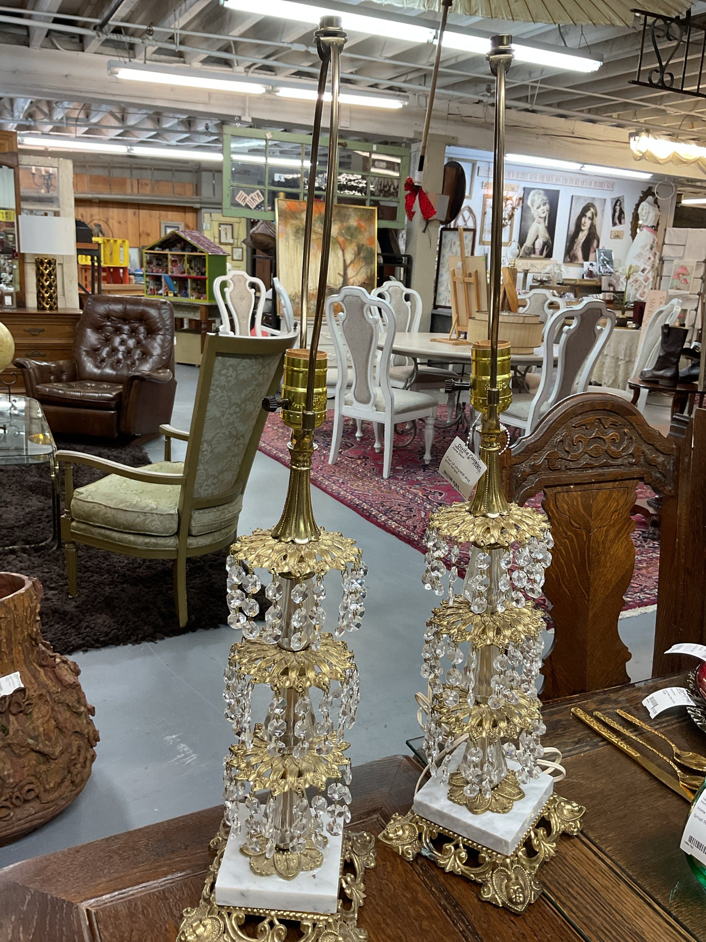 Pair of chrystal and gold lamps