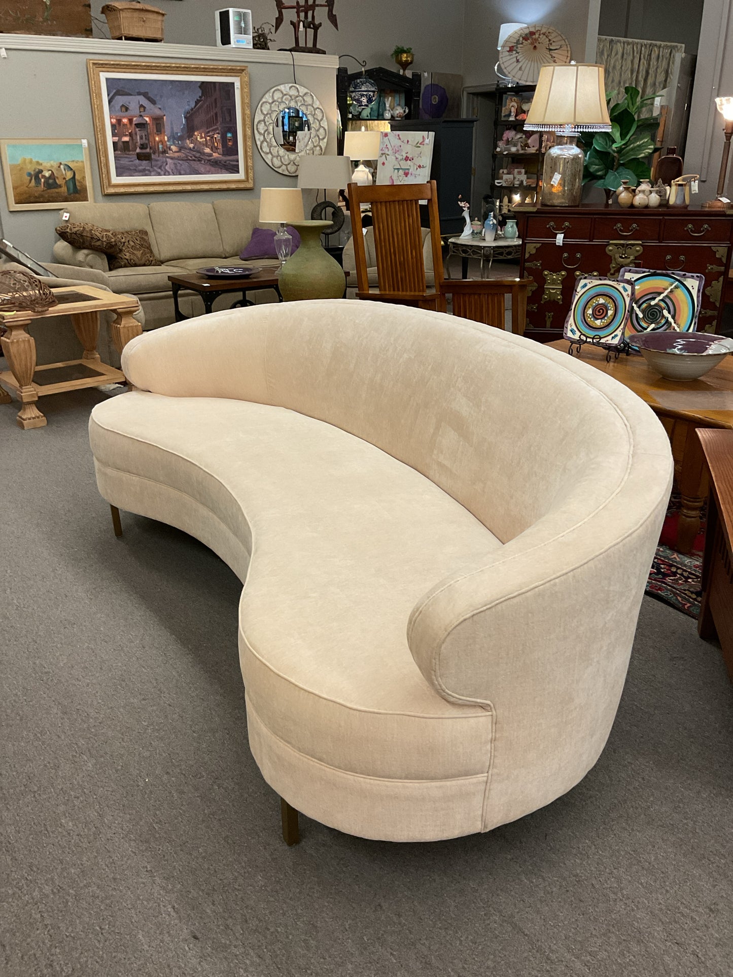 Curved Ivory Velvet Sofa