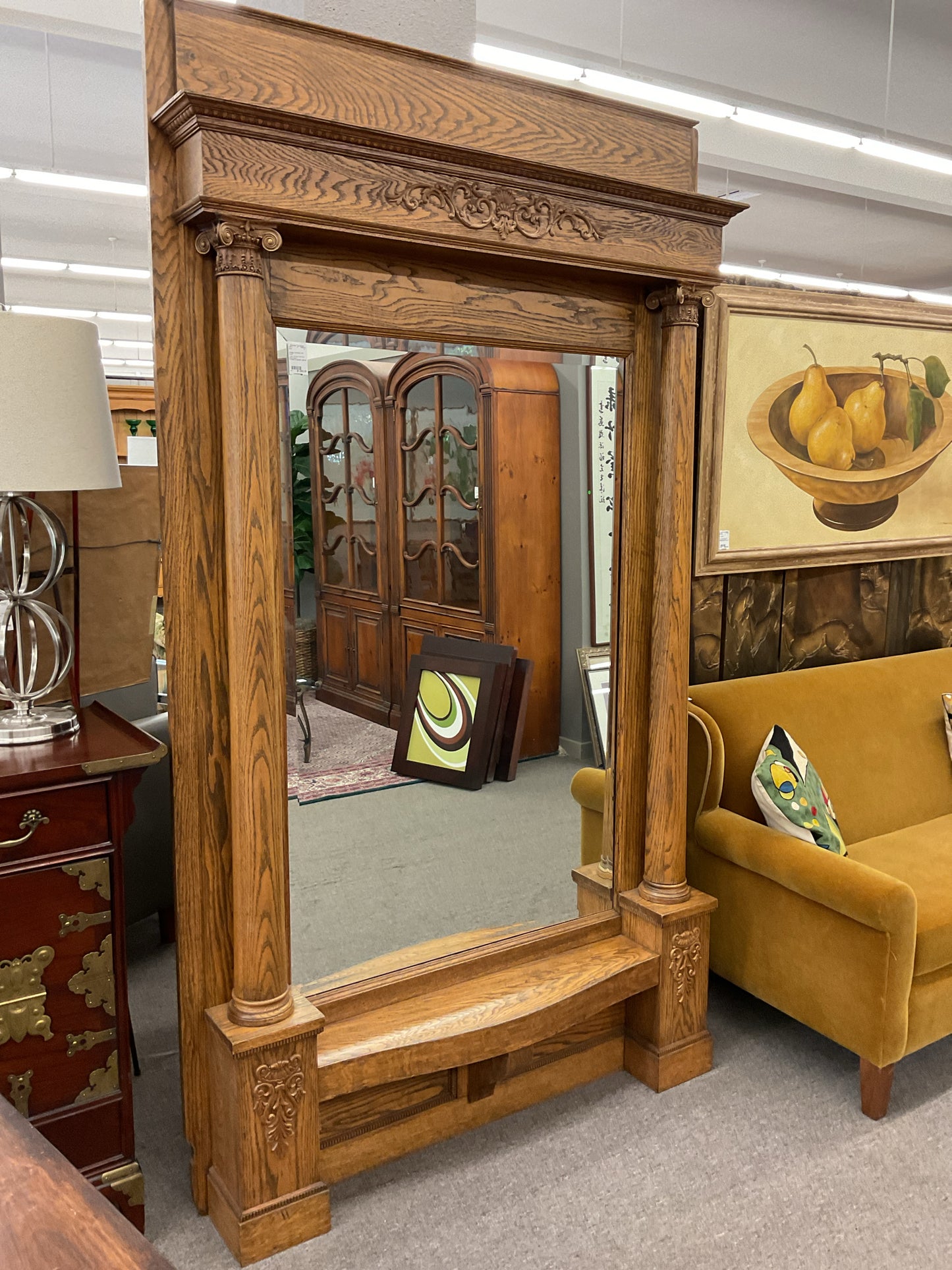 Large Victorian Oak Floor Mirror