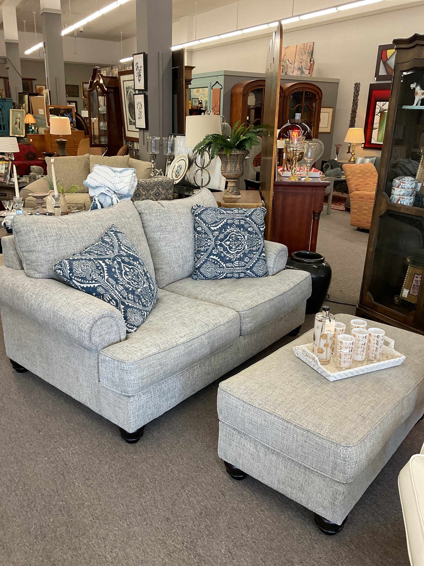 Ashley Light Gray Loveseat & Ottoman