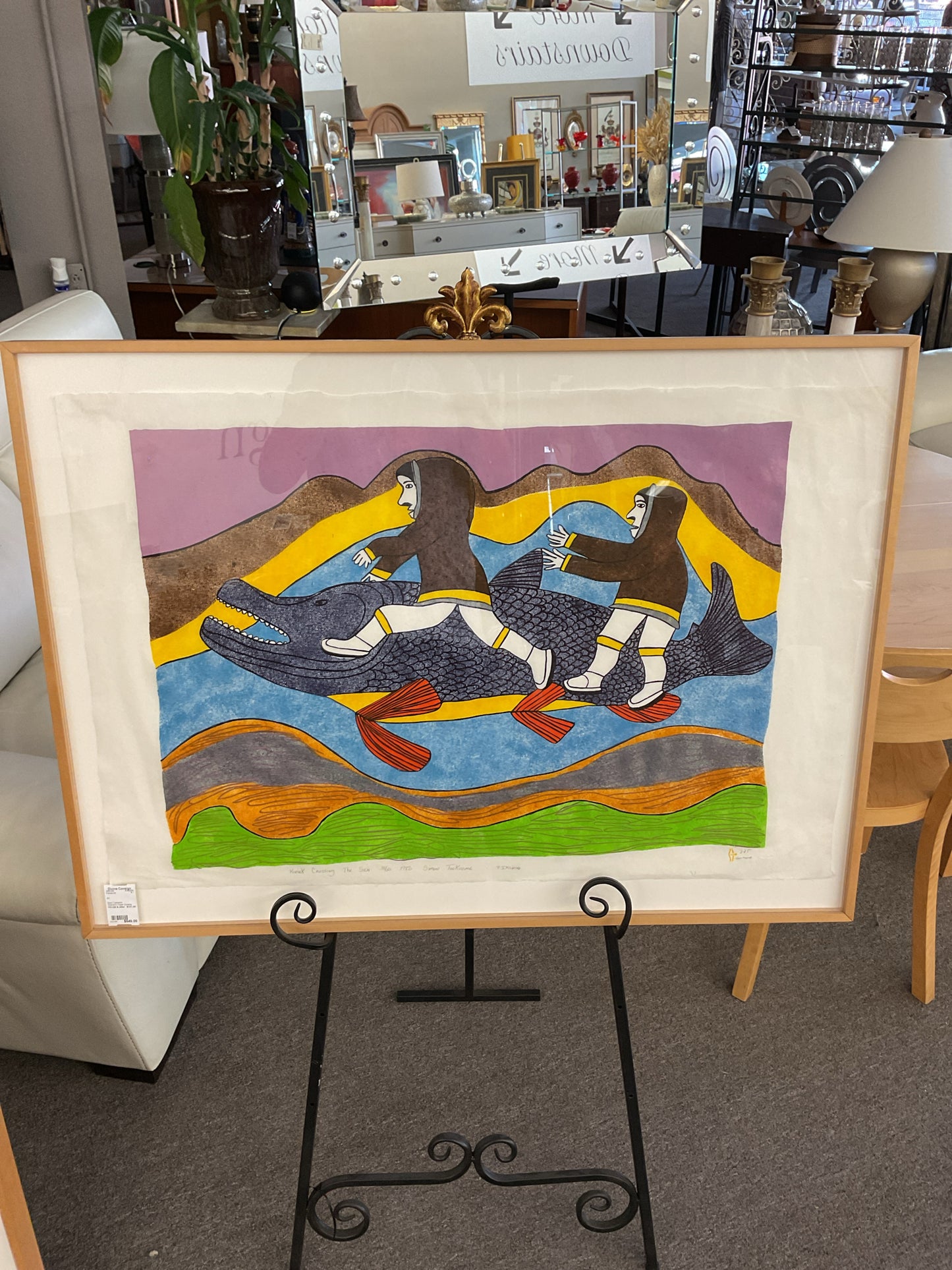 Simon Tookoome 1934-2010 "Kiviak Crossing the Sea' 32/50 Signed 1982 25x37