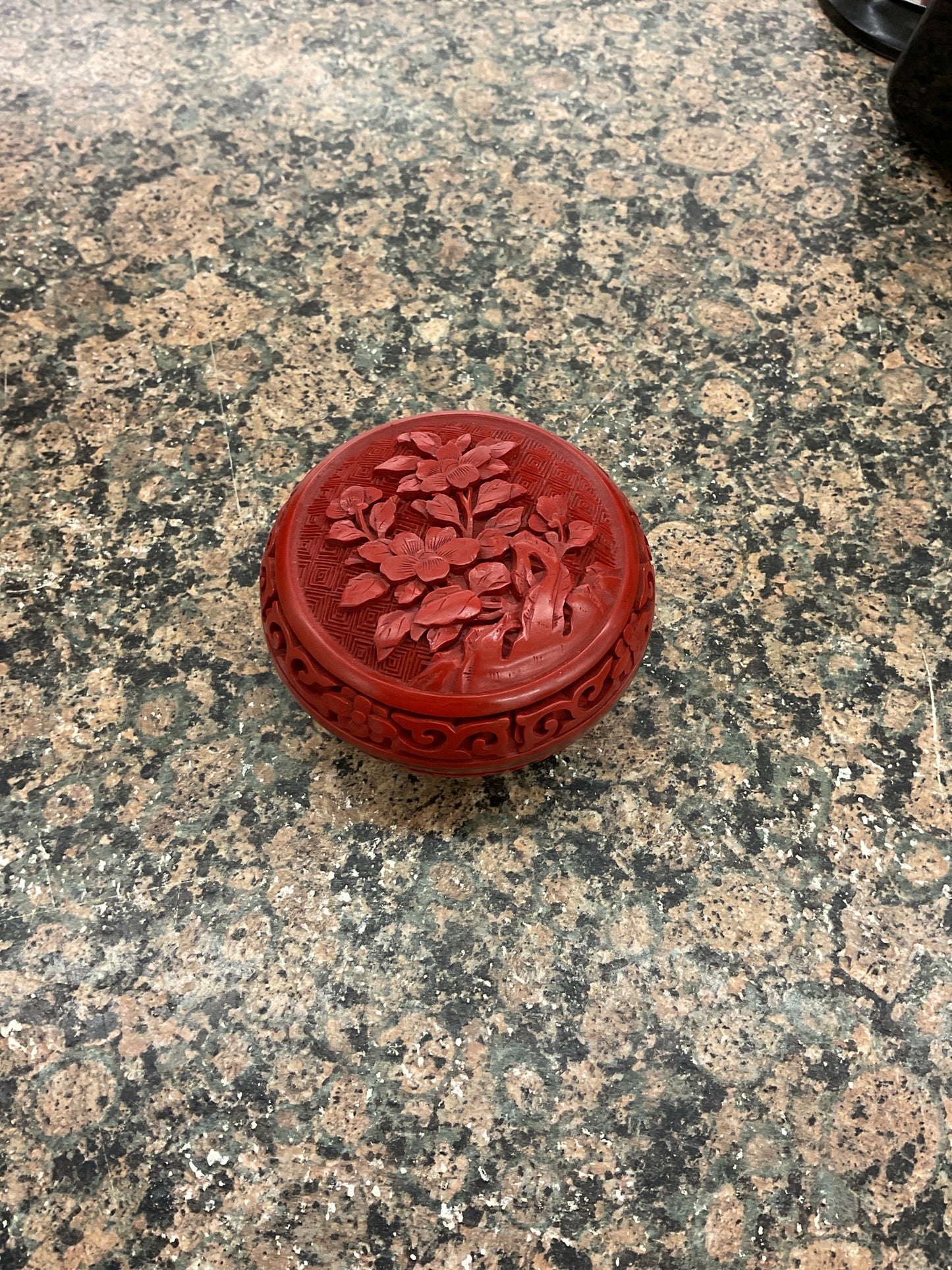 Vintage Red Cinnabar Trinket Box