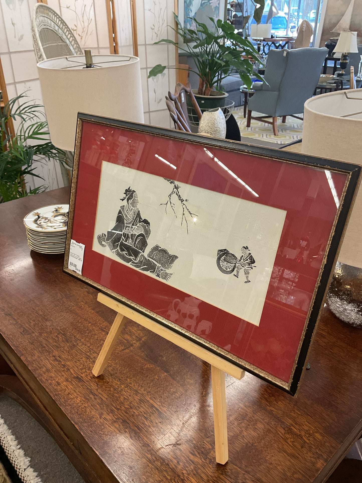 Antique Asian Temple Rubbing Art on Rice Paper