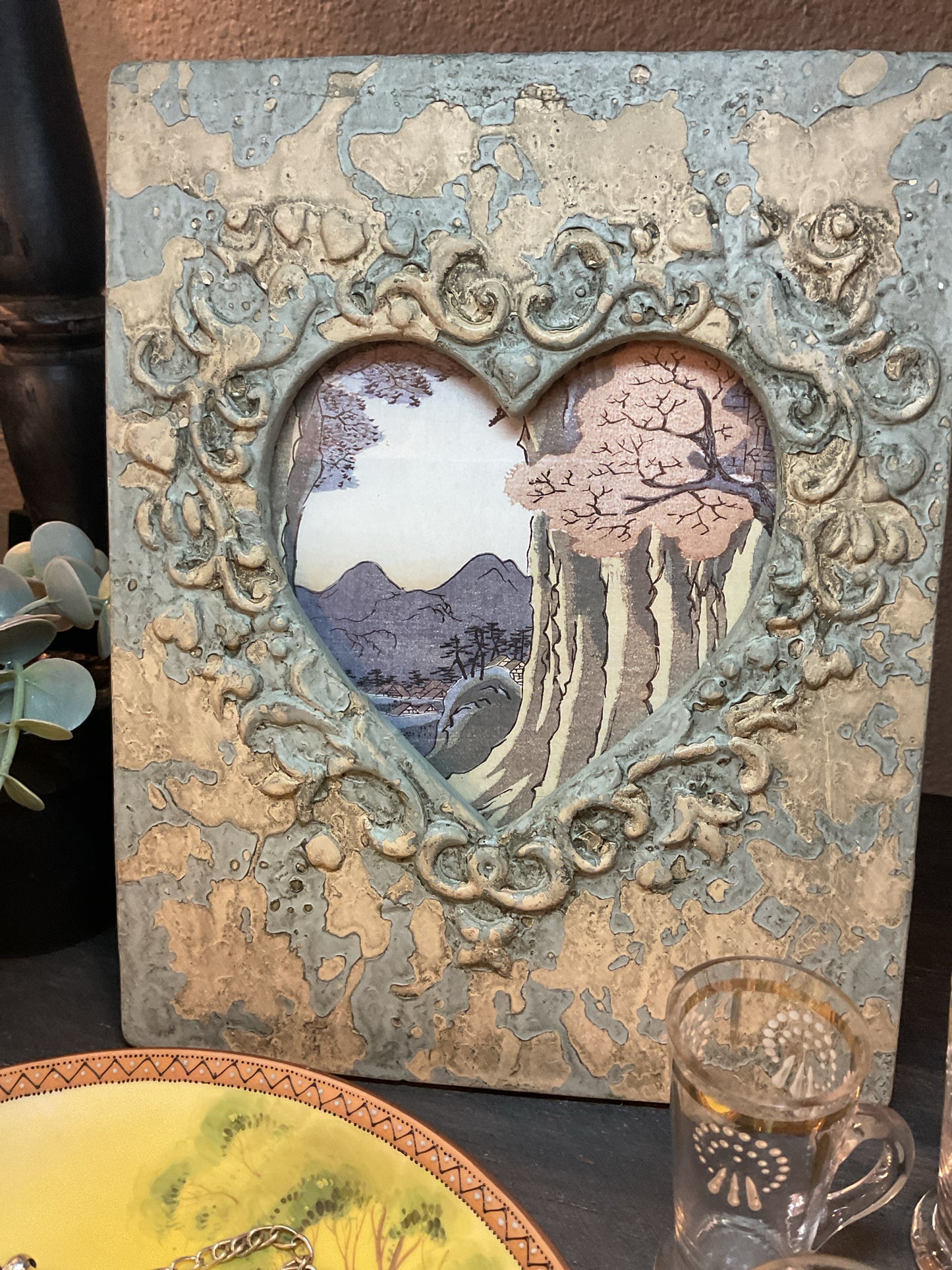 Frame Rustic Heart Blue Tan