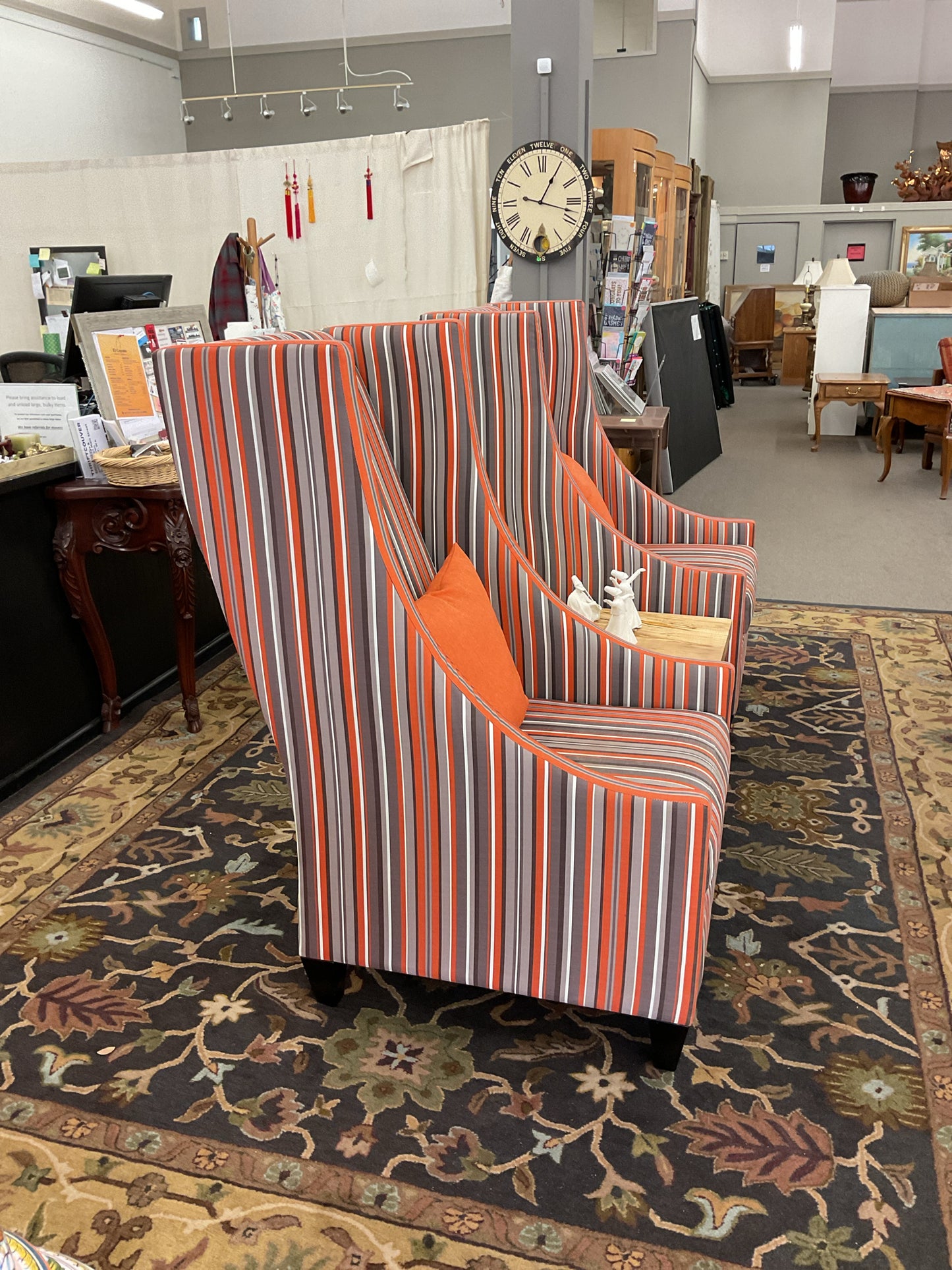 Stripped High-Back Stripped Grey/Orange Chair Made in America 28"W,52"H,38"D