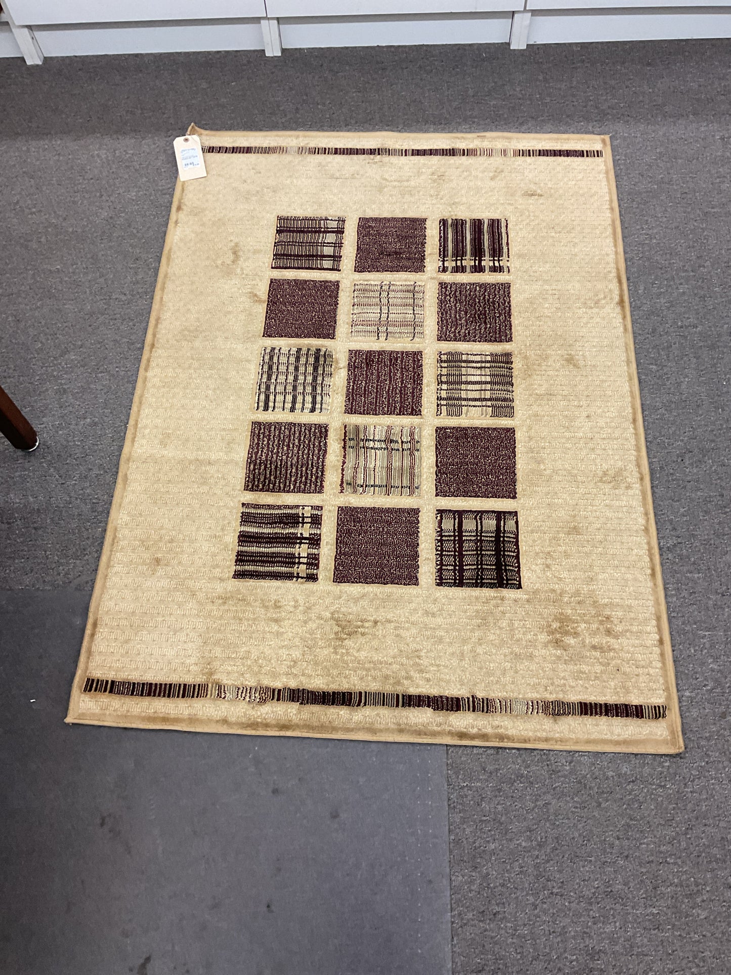 54x39 Area Rug Gold w/Burgandy Squares Design