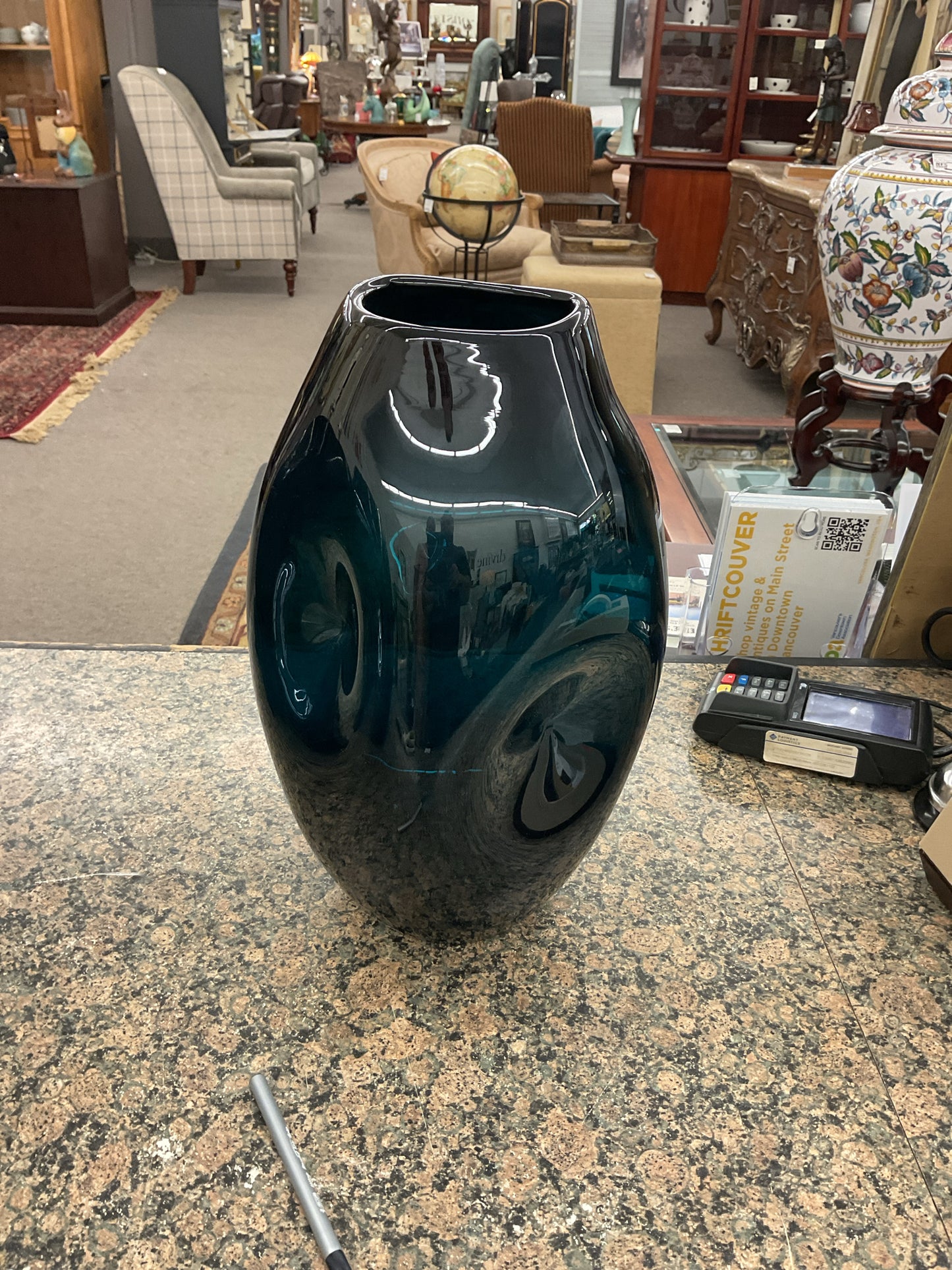 Teal Blenko Blown Glass Vase