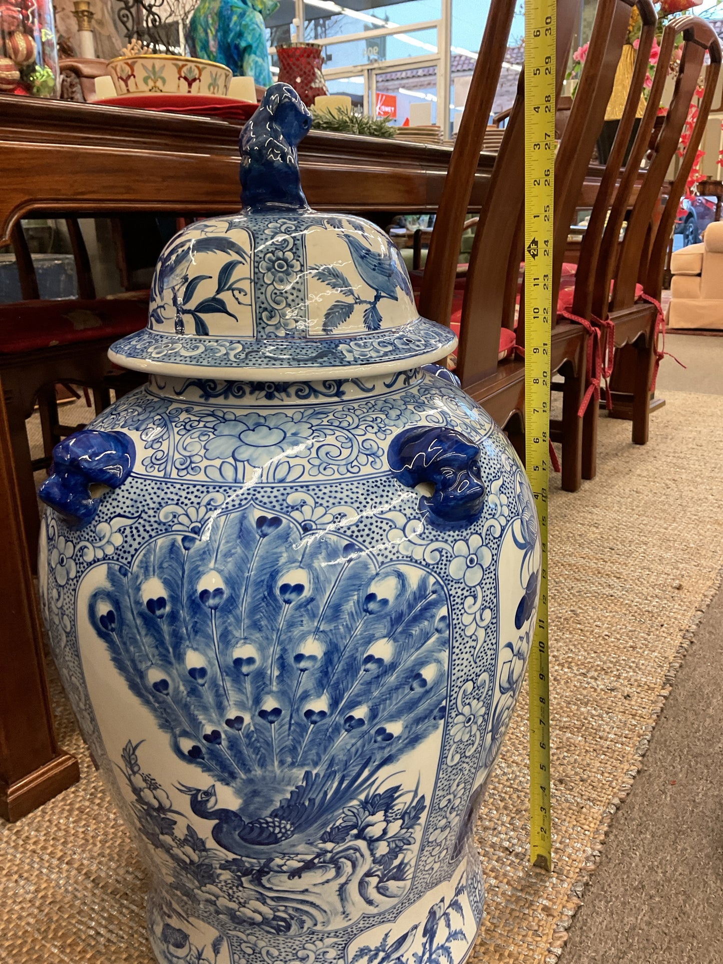 Blue & White Stoneware Ginger Jar