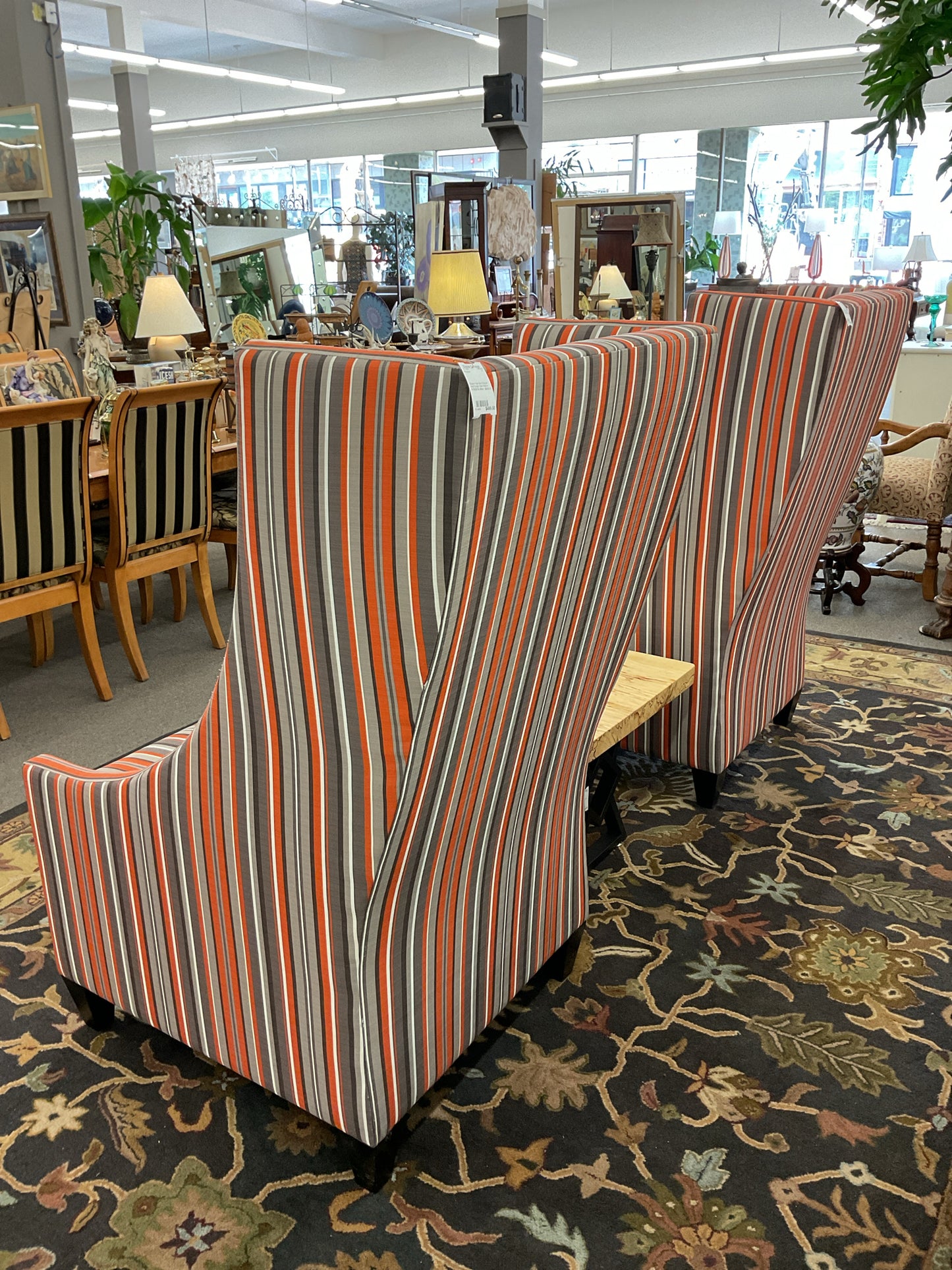 Stripped High-Back Stripped Grey/Orange Chair Made in America 28"W,52"H,38"D