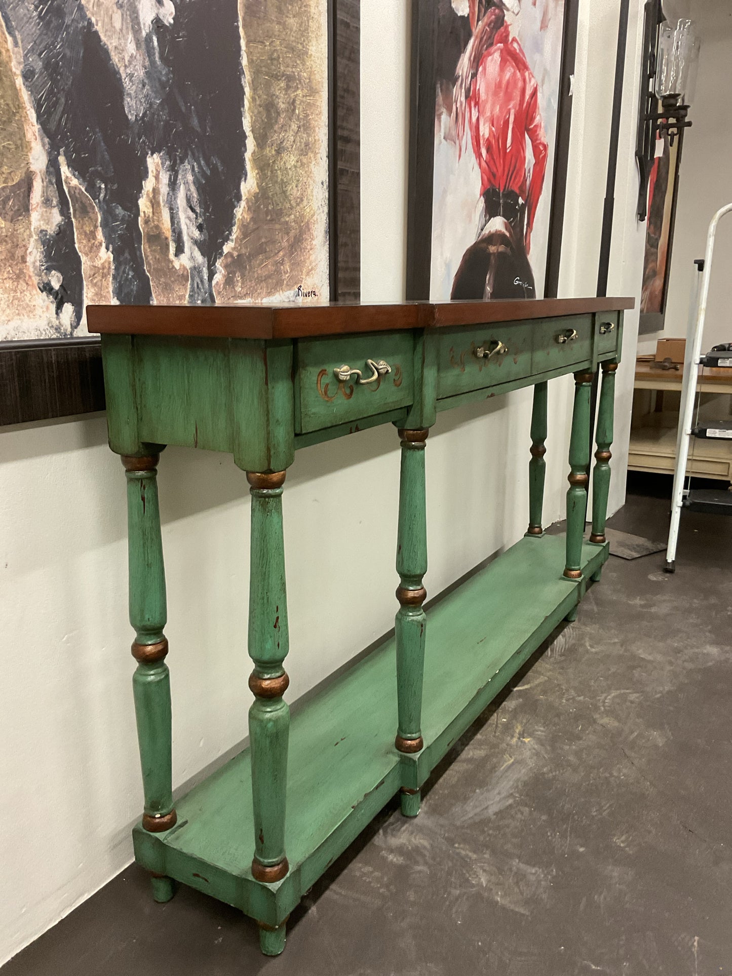 Long Entry Table Brown Top and Green Base