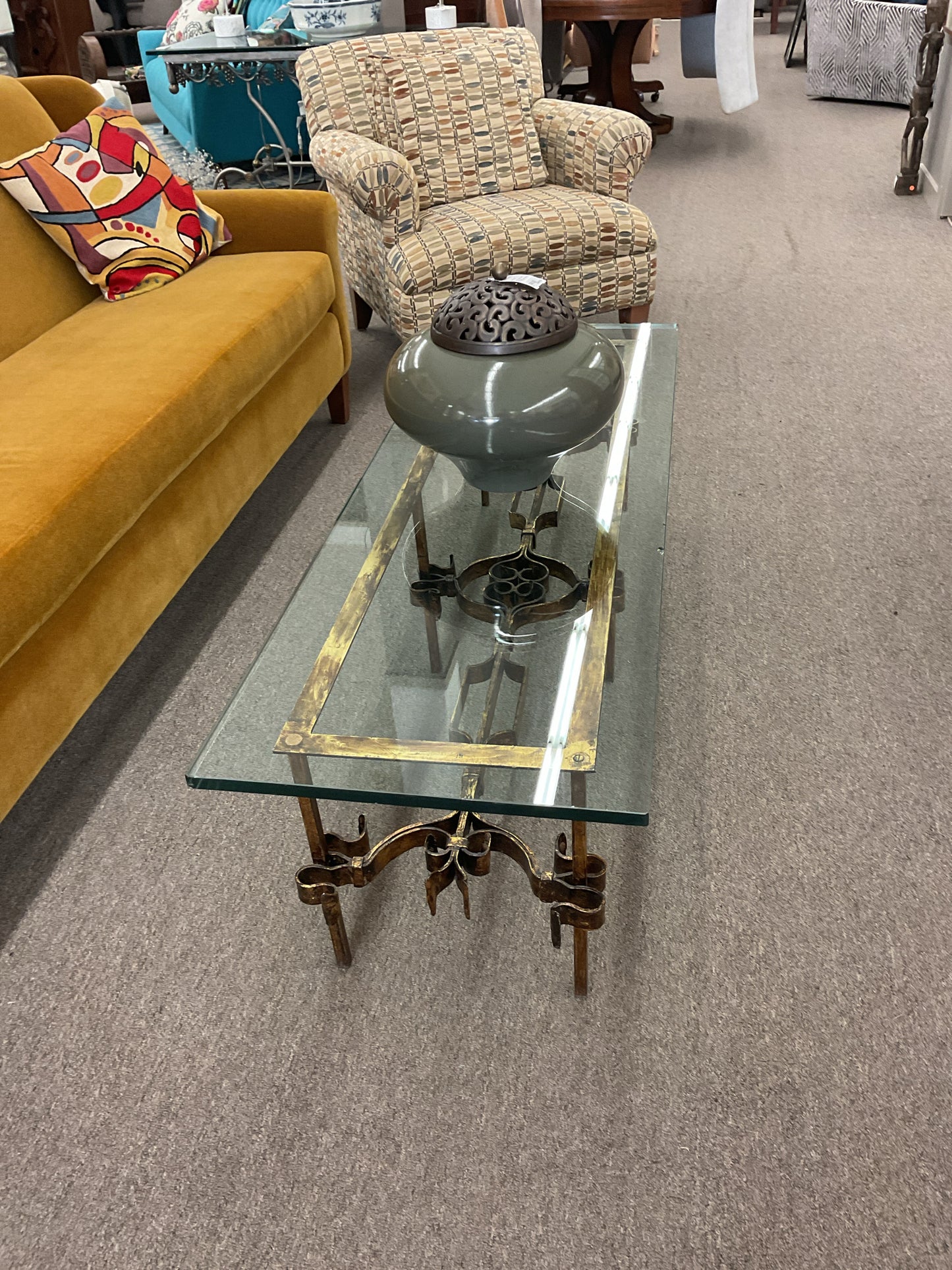 Italian Mid Century Wrought Iron Base/Glass Top Coffee Table