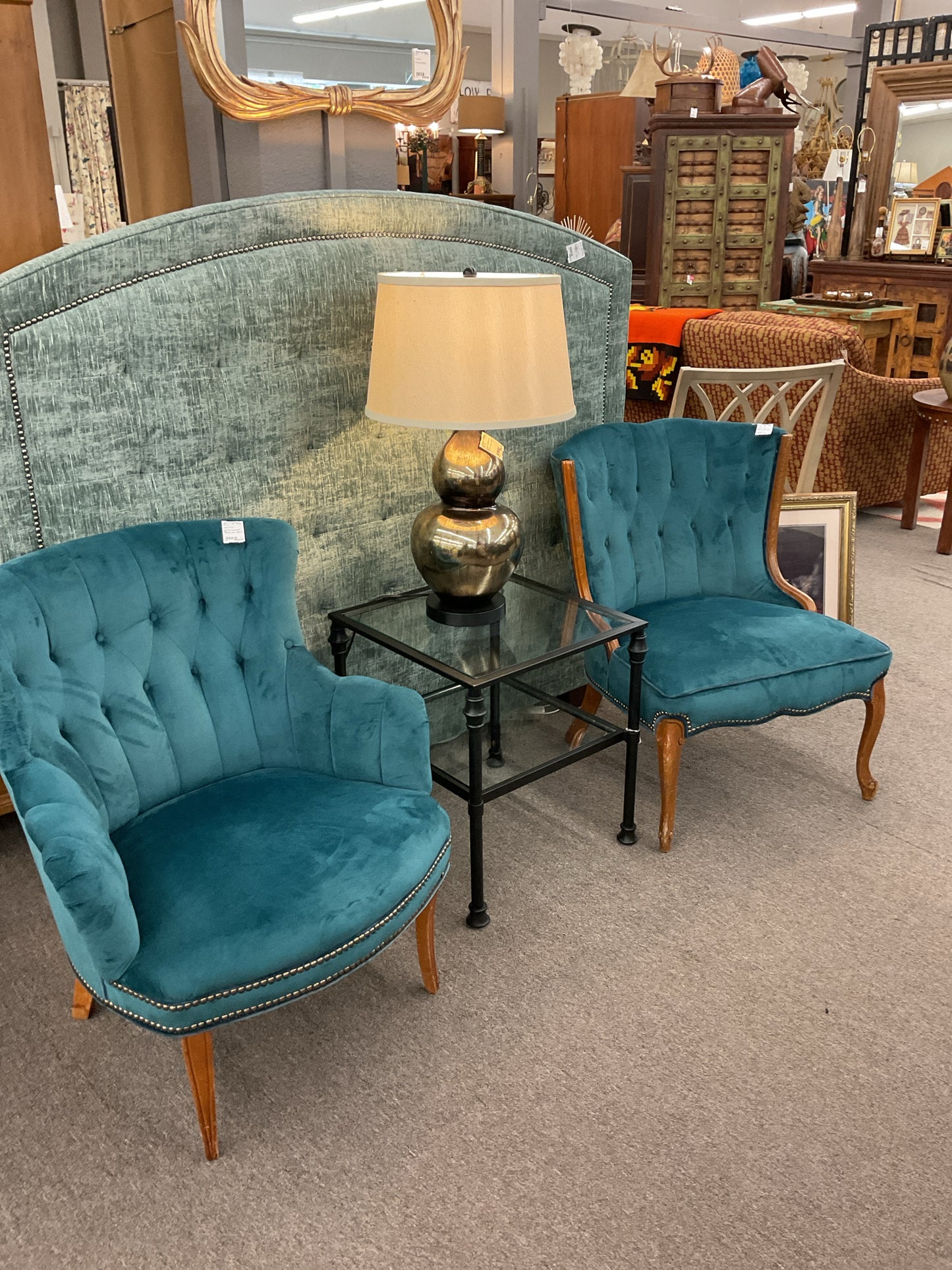 Teal Tufted Vintage Side Chair