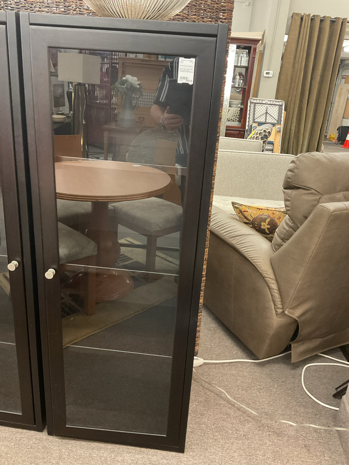 Modern Black Single-Glass Door Display Cabinet 58"H,21"W,14"D