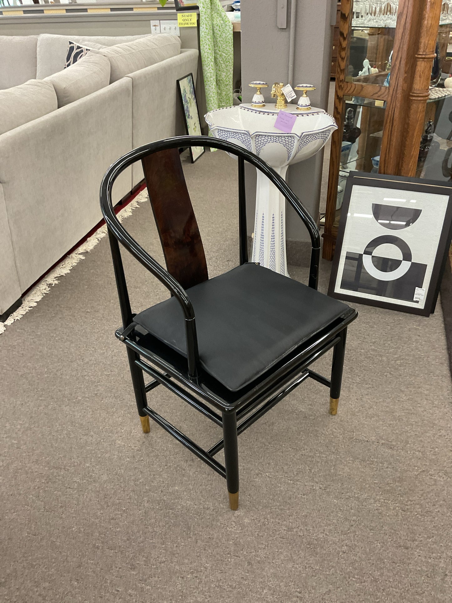 Black Lacquer Chinoiserie Chair w/Cane Seat