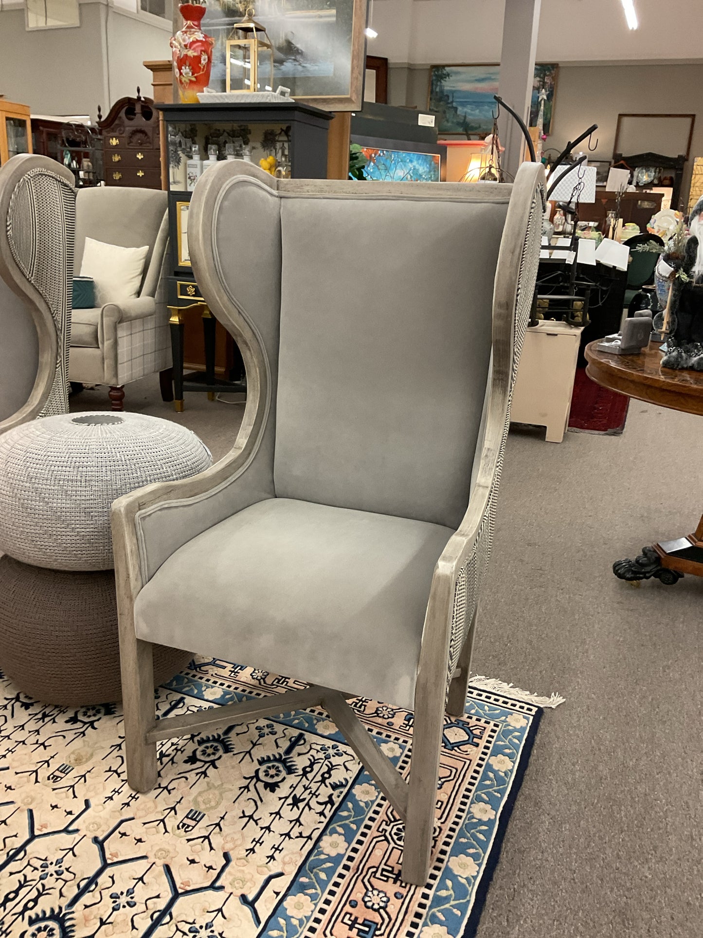 Wingback Chair 2-Tone Gray/Stripped