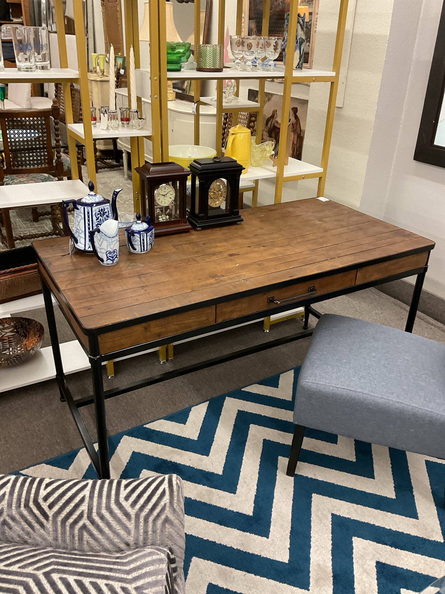 Pottery Barn Desk Wood top/Iron Base