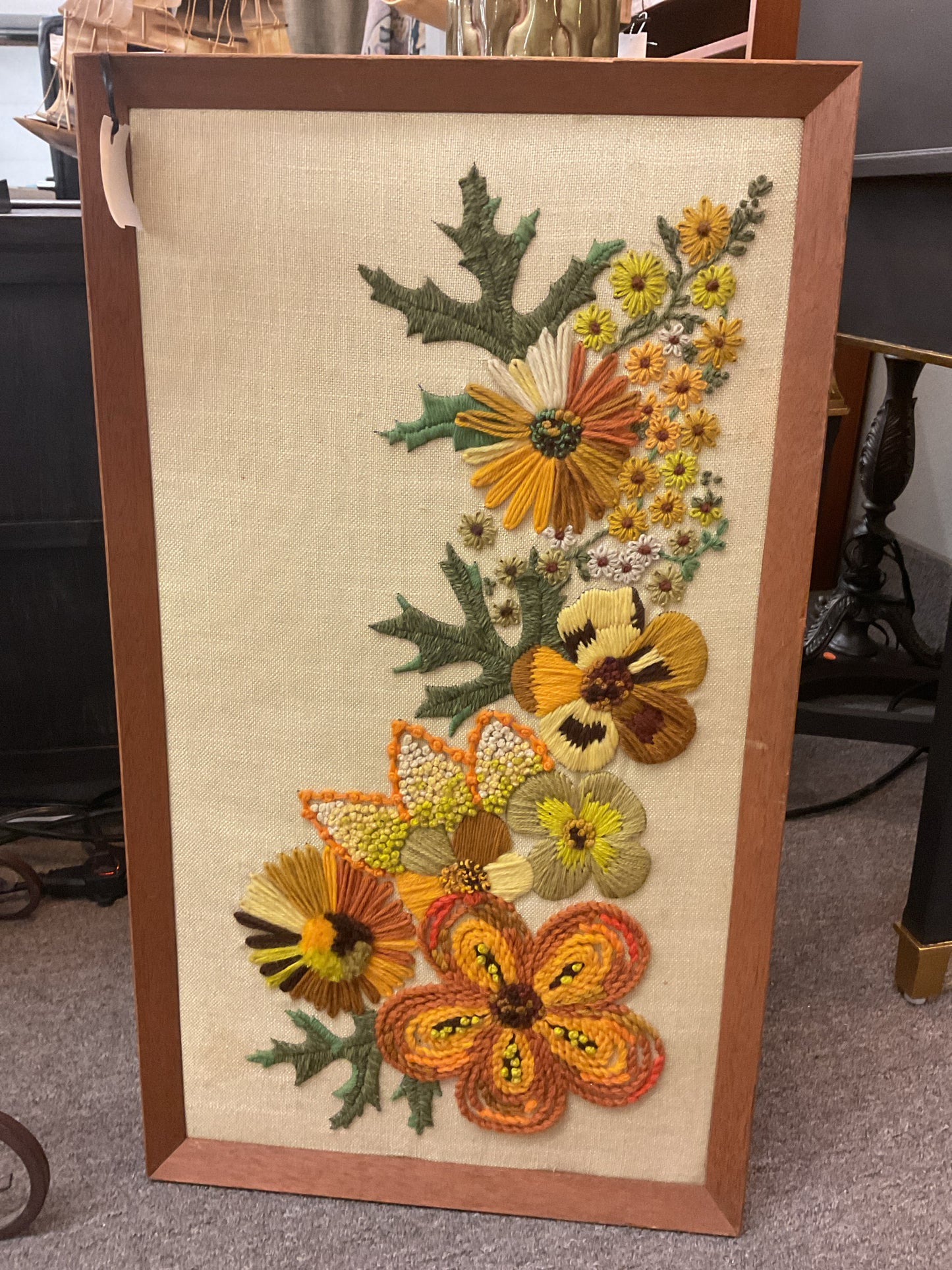 1970's Crewel Yarn Embroidery Framed Art