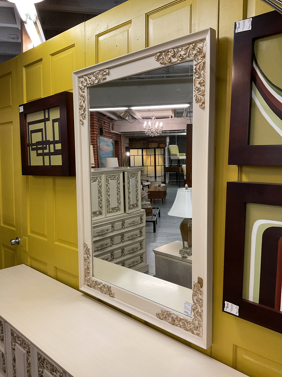 Mid Century White Mirror