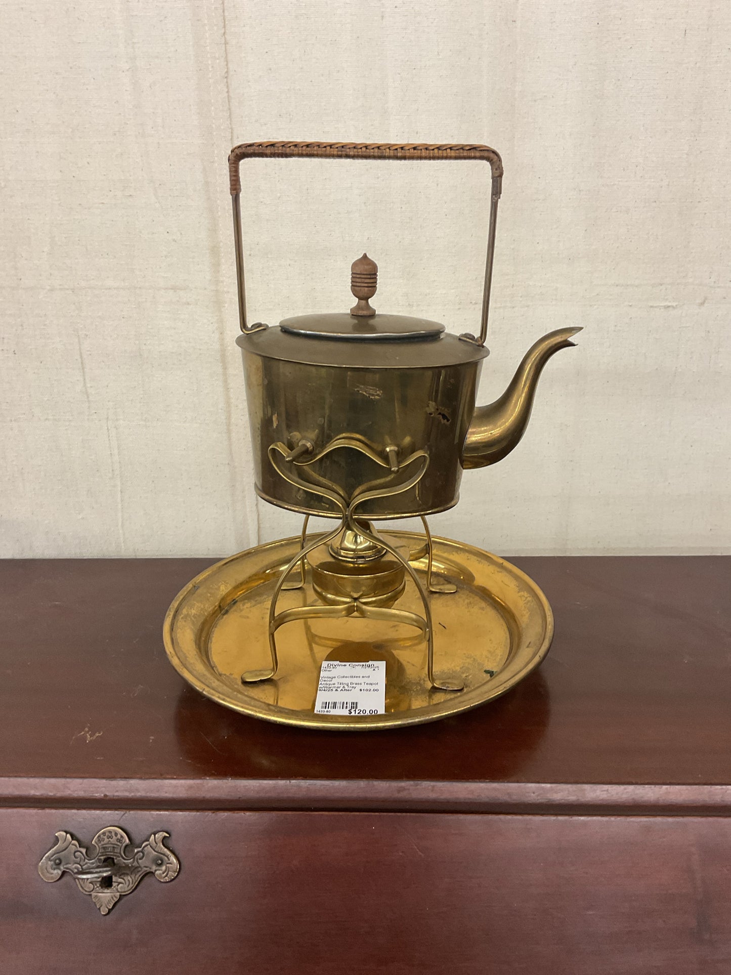 OtherAntique Tilting Brass Teapot w/Warmer & Tray