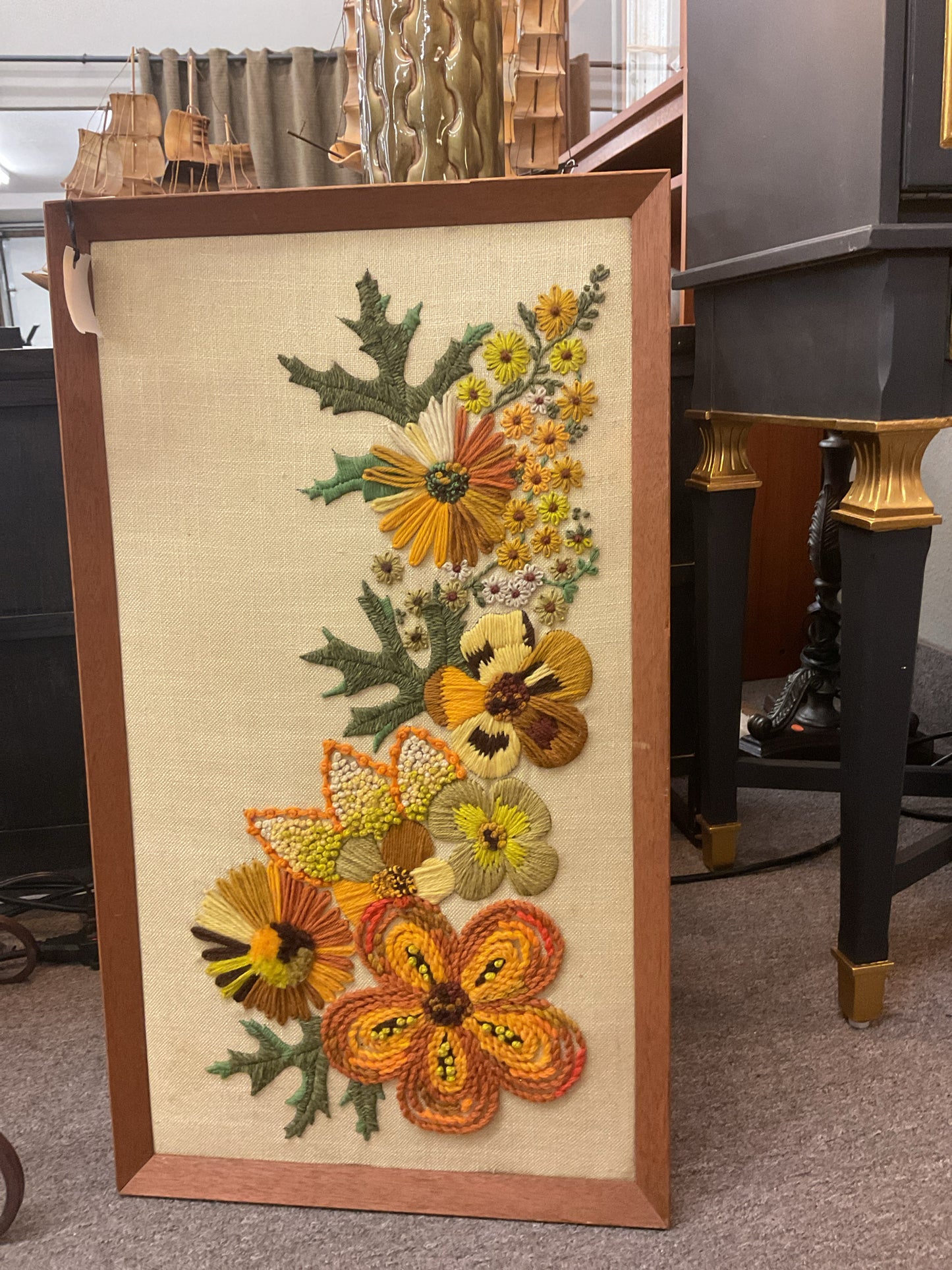 1970's Crewel Yarn Embroidery Framed Art