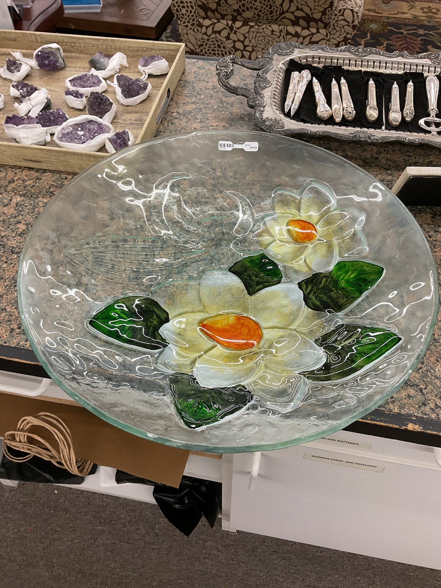 Fused Glass Bowl w/Magnolia Flower Design