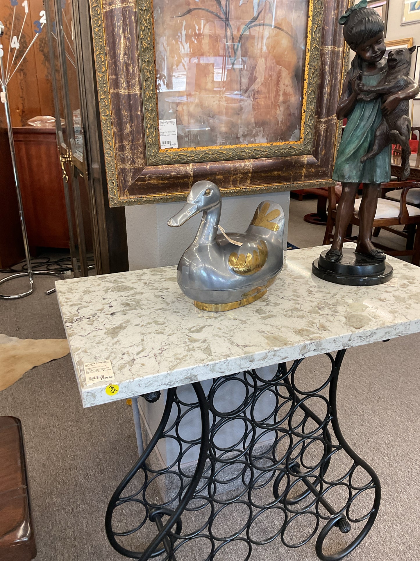 Metal Wine Table w/Marble Top