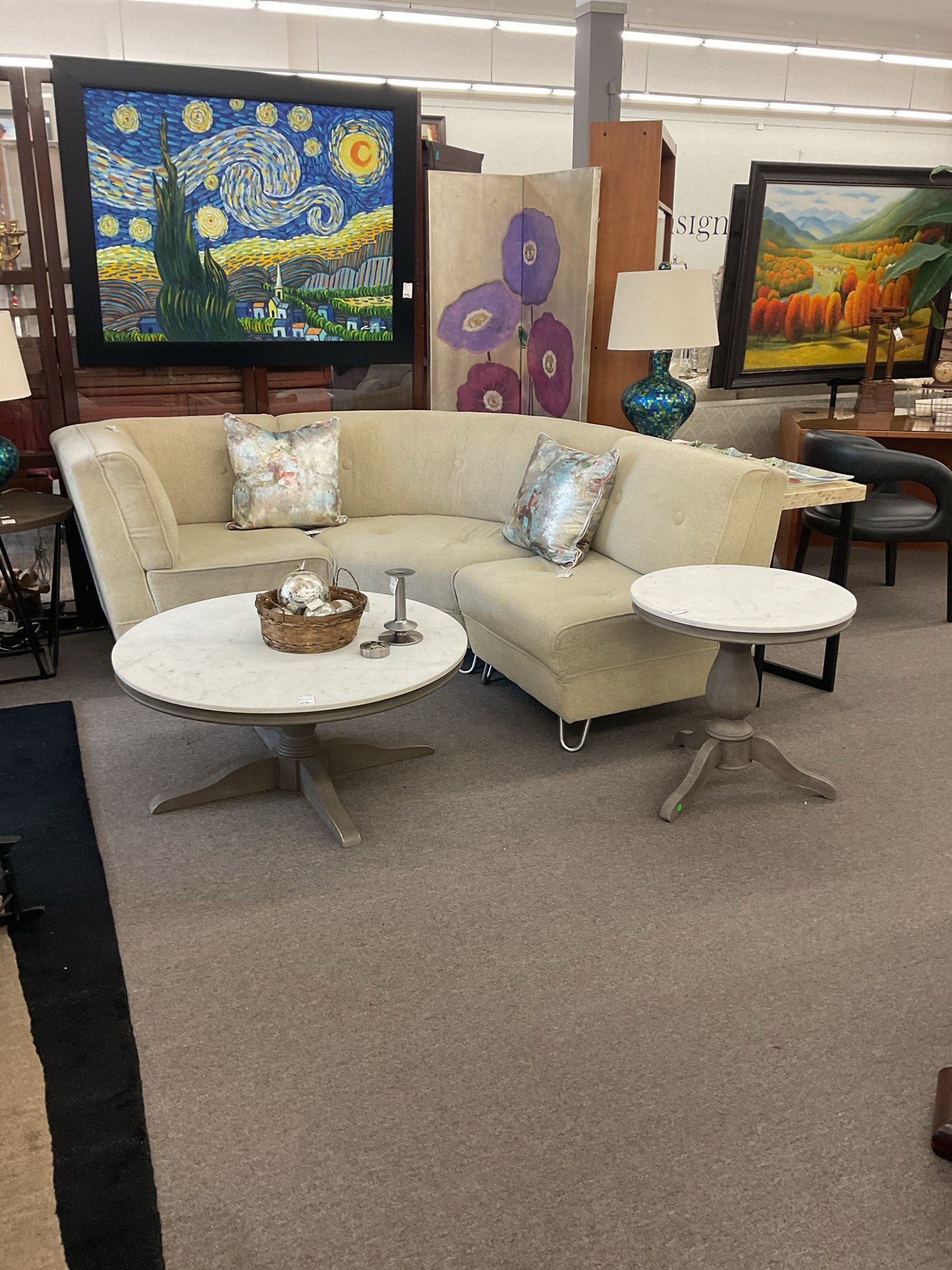 Round Marble-Top Side Table