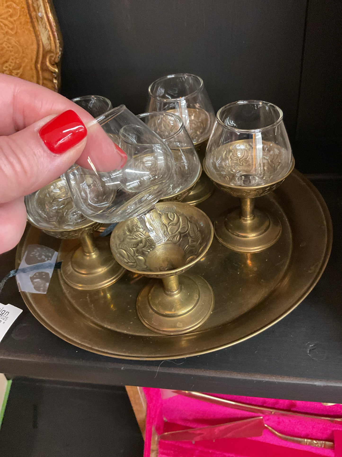 Exotic Brass & Glass Cups/Tray