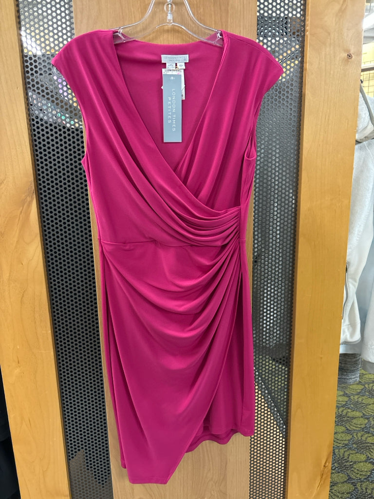 london times pink dress London Times Pink Dress Plus 2X Smocked Fit & Flare Long Sleeve V-Neck NWT