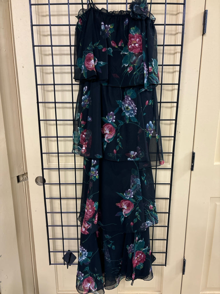 I. Magnin 2-Piece Black Chiffon Floral Dress Set Size S