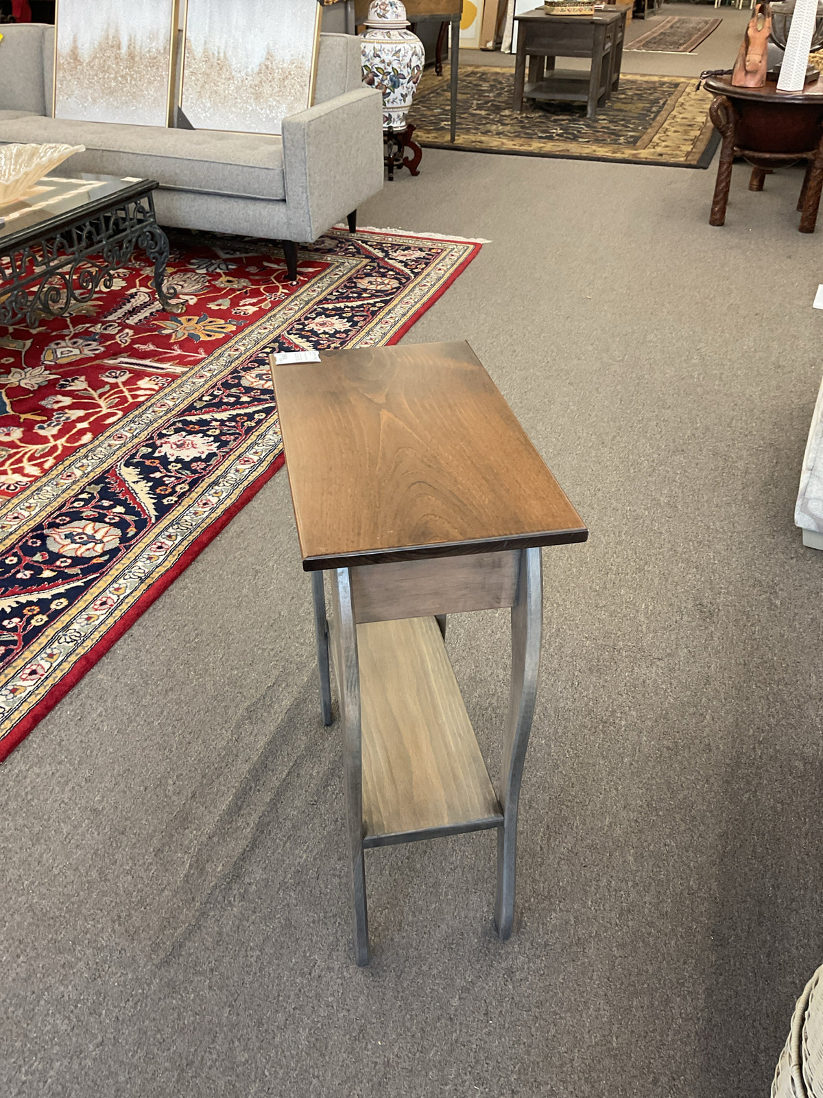 Amish-Made Side Table Light Wood Base w/Darker Top