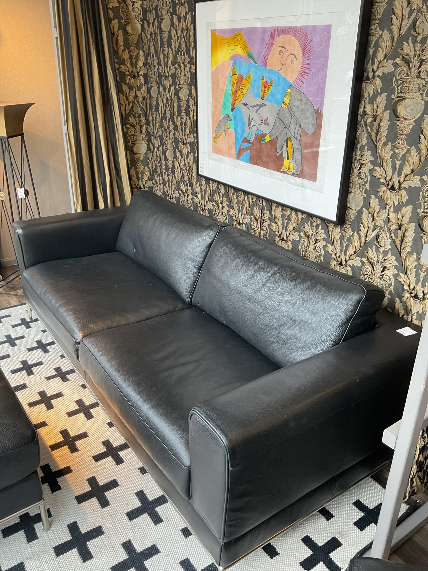 IKEA's ARild MCM Black Leather Sofa 80"L,35"D,30"H