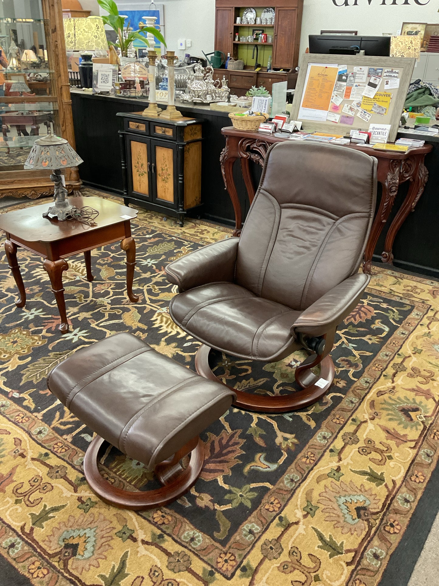 Ekorness Stressless Brown Leather Chair & Ottoman