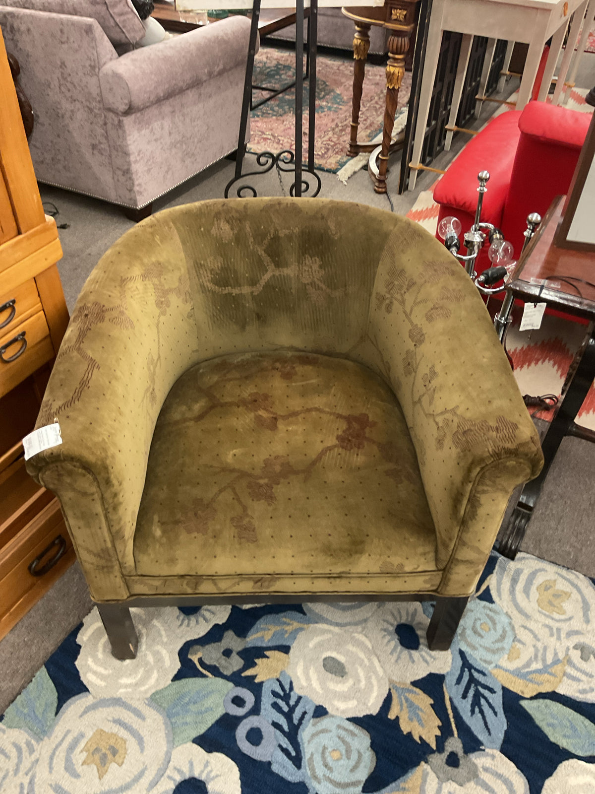 Vintage Barrel Club Chair Dark Mustard Velvet Upholstery