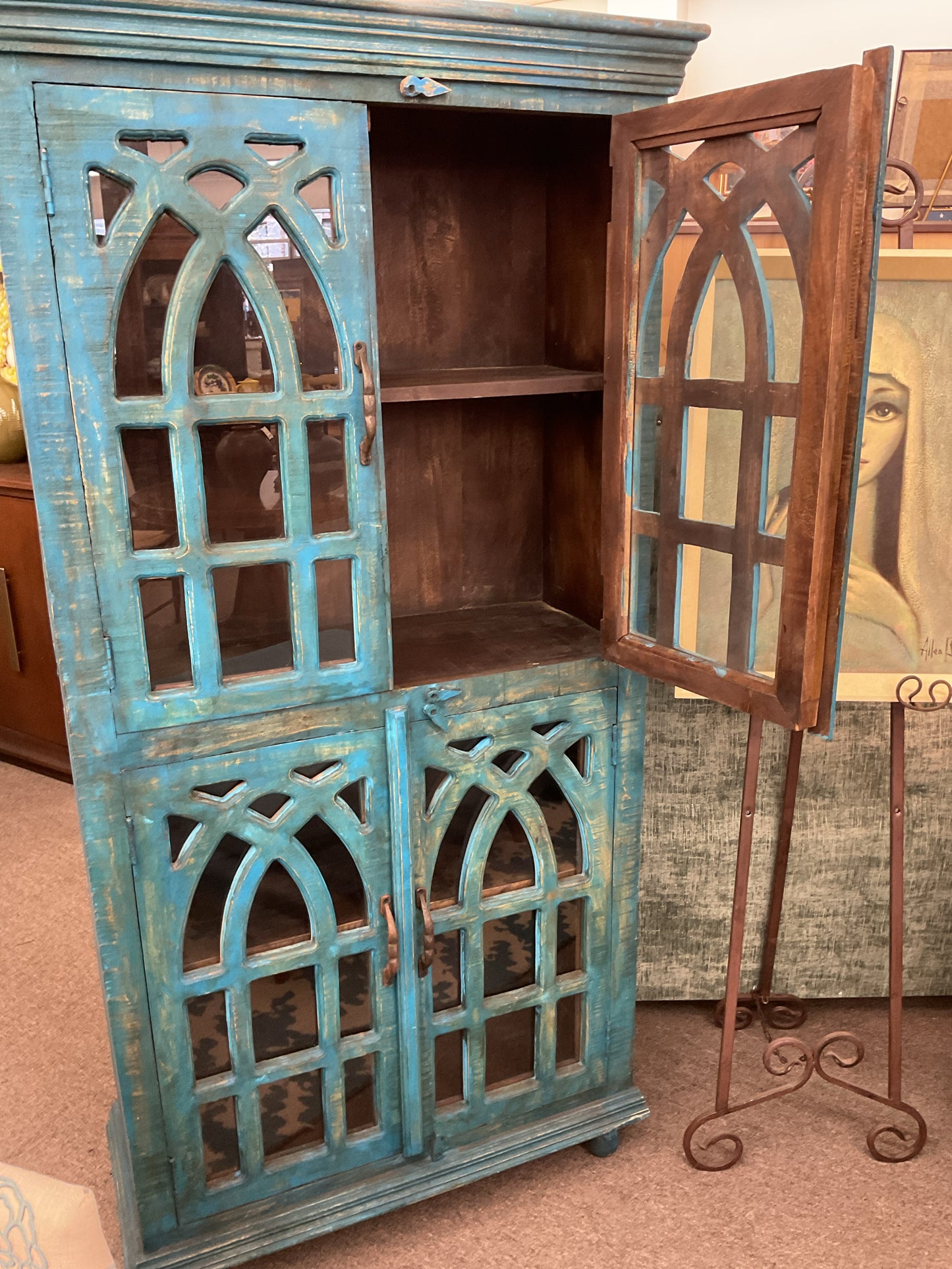 Rustic Aqua Blue Storage Cabinet 36x72x15