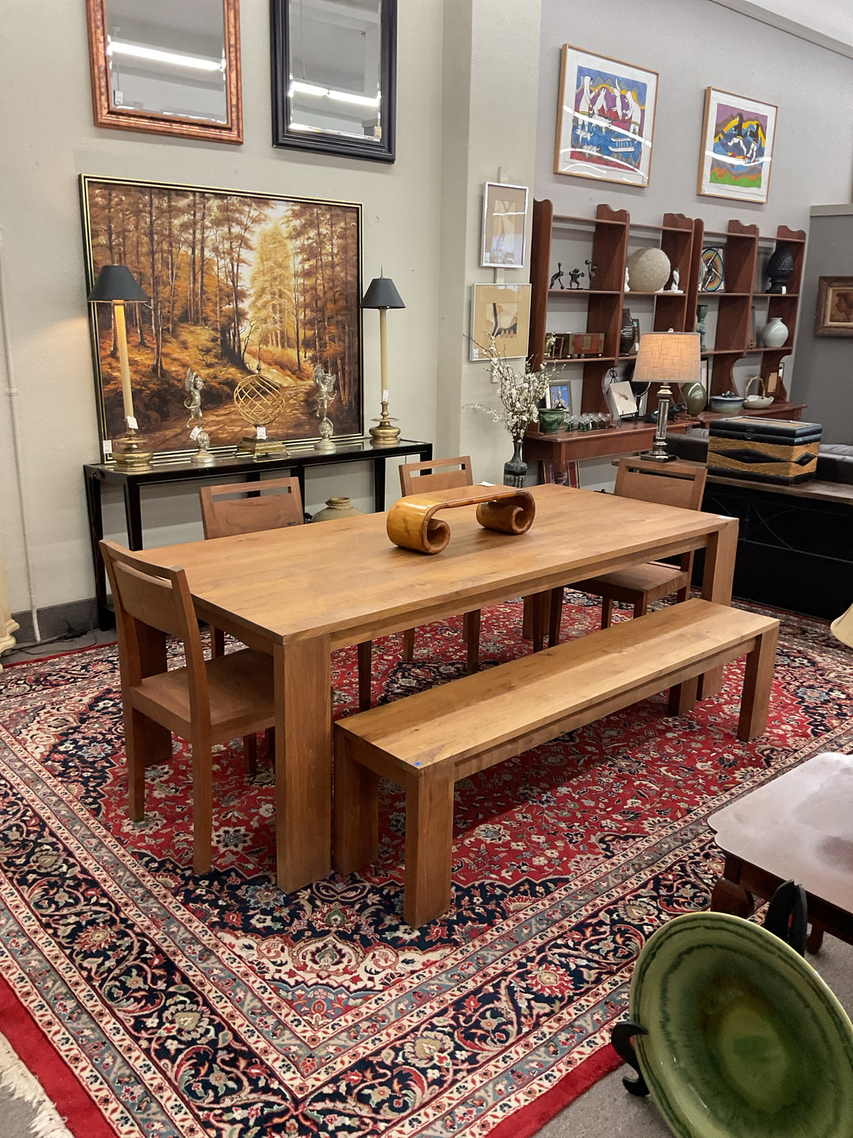 Crate & Barrel Teak Dining Table w/Bench & 4 Chairs 87"L,39"W,30"H