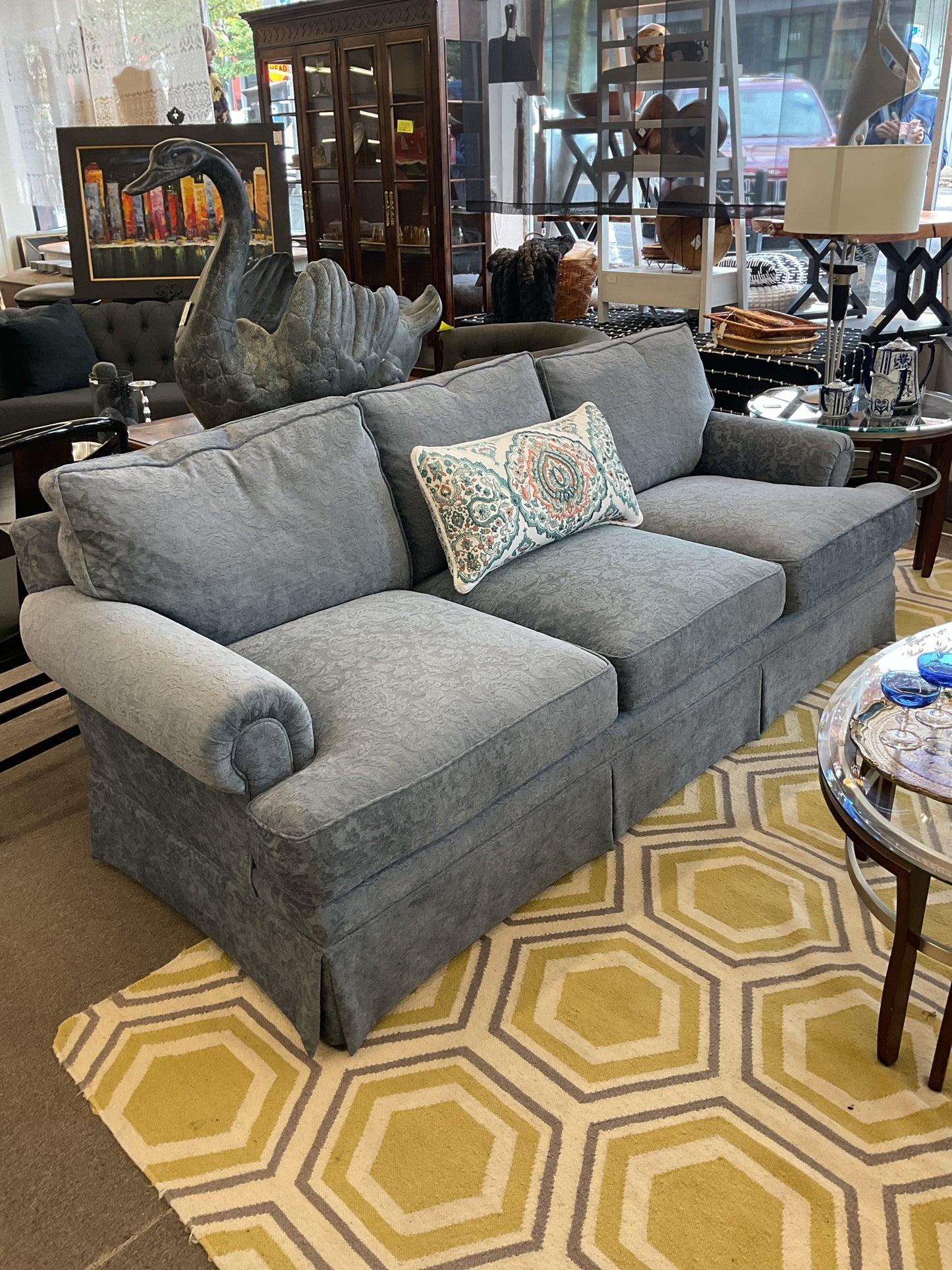 Baker Furniture Blue Sofa 90"L,33"H,36"D