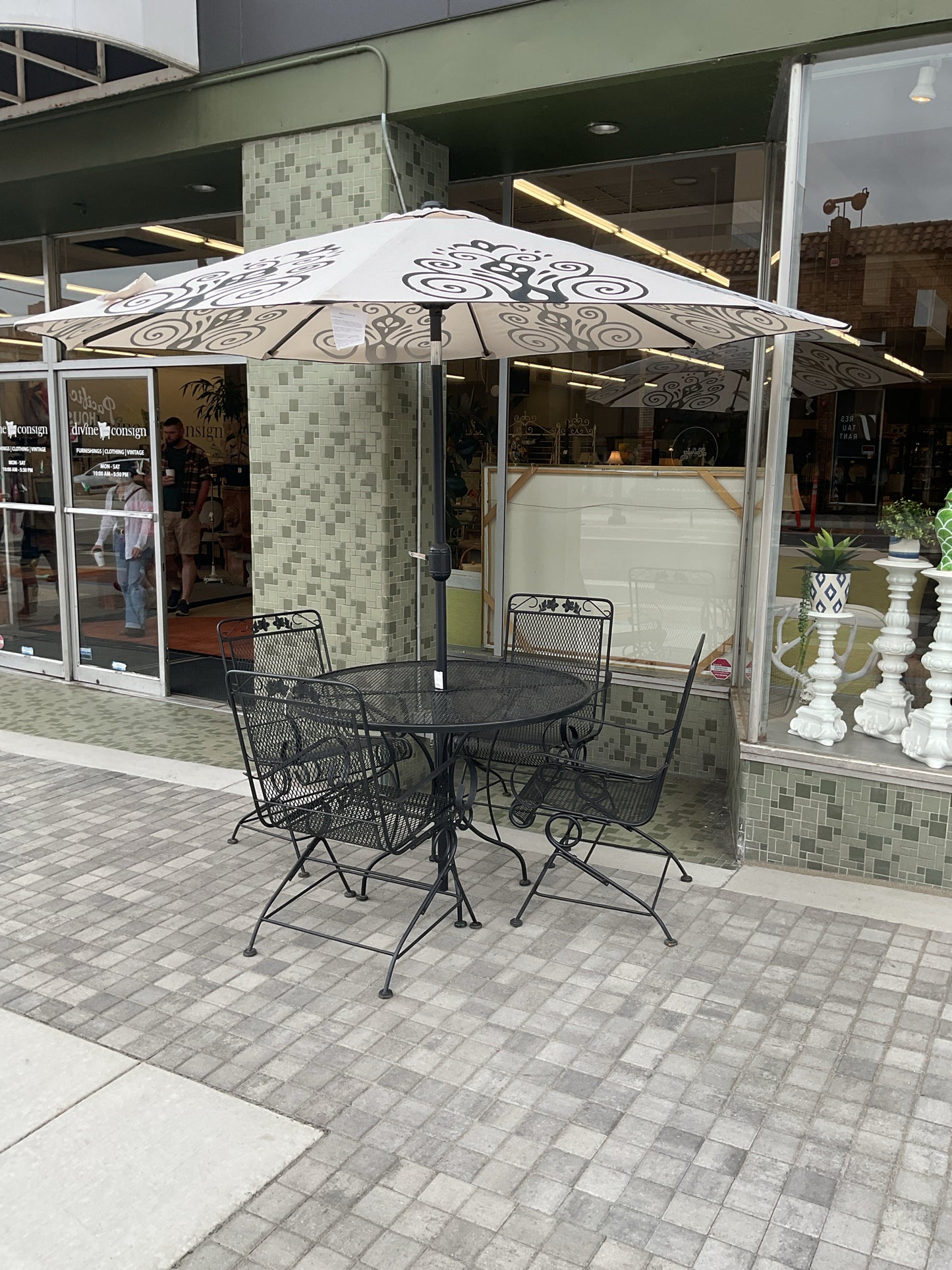 Black Metal Mesh Patio Set Table & 4 Chairs, Umbrella is sold separately