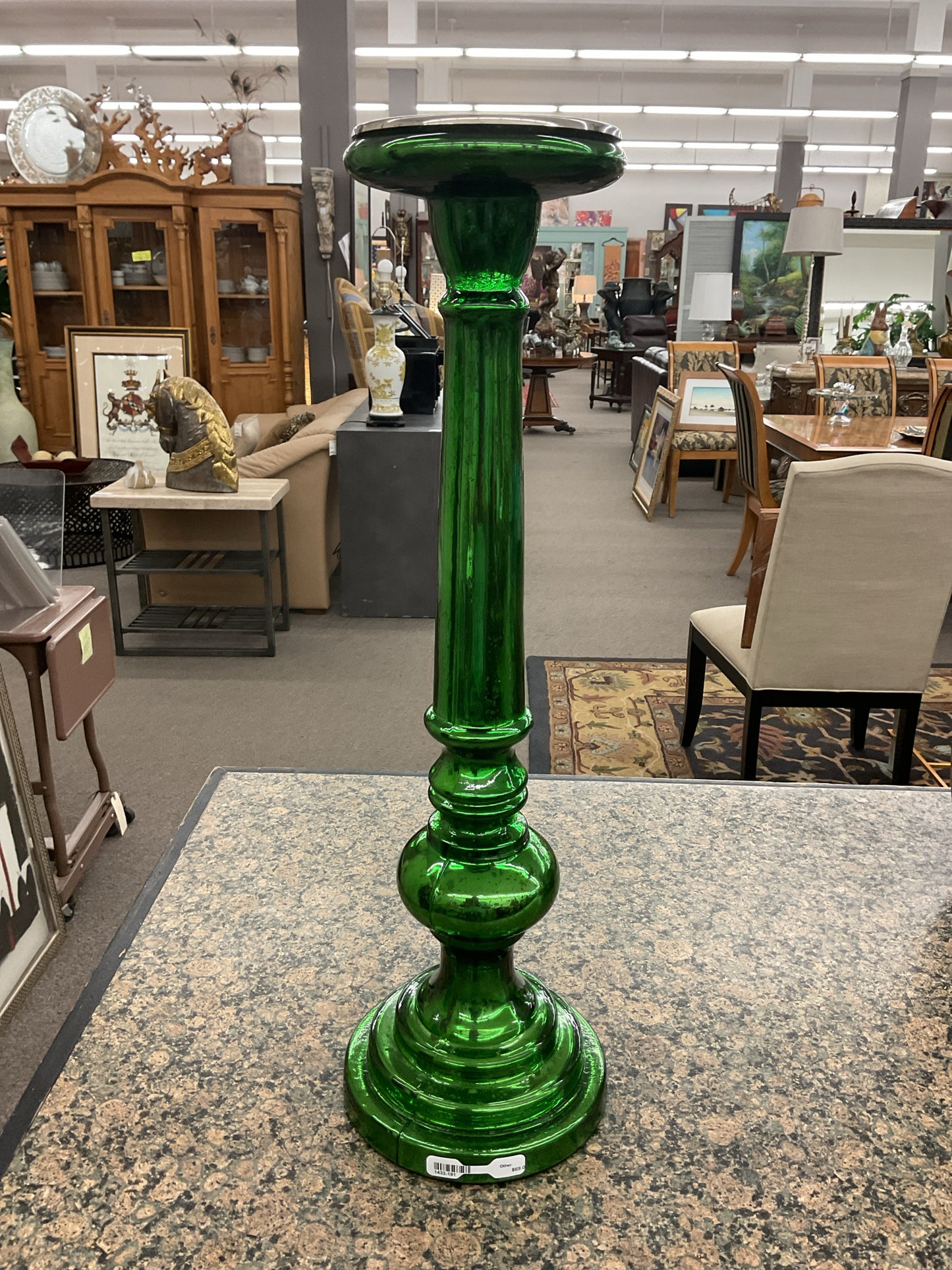 Mercury Glass Green Candleholder