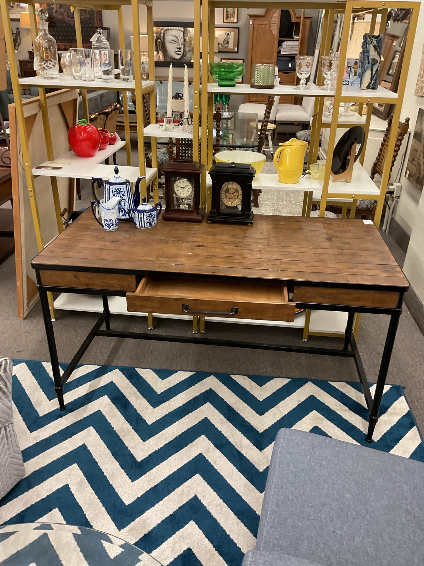 Pottery Barn Desk Wood top/Iron Base