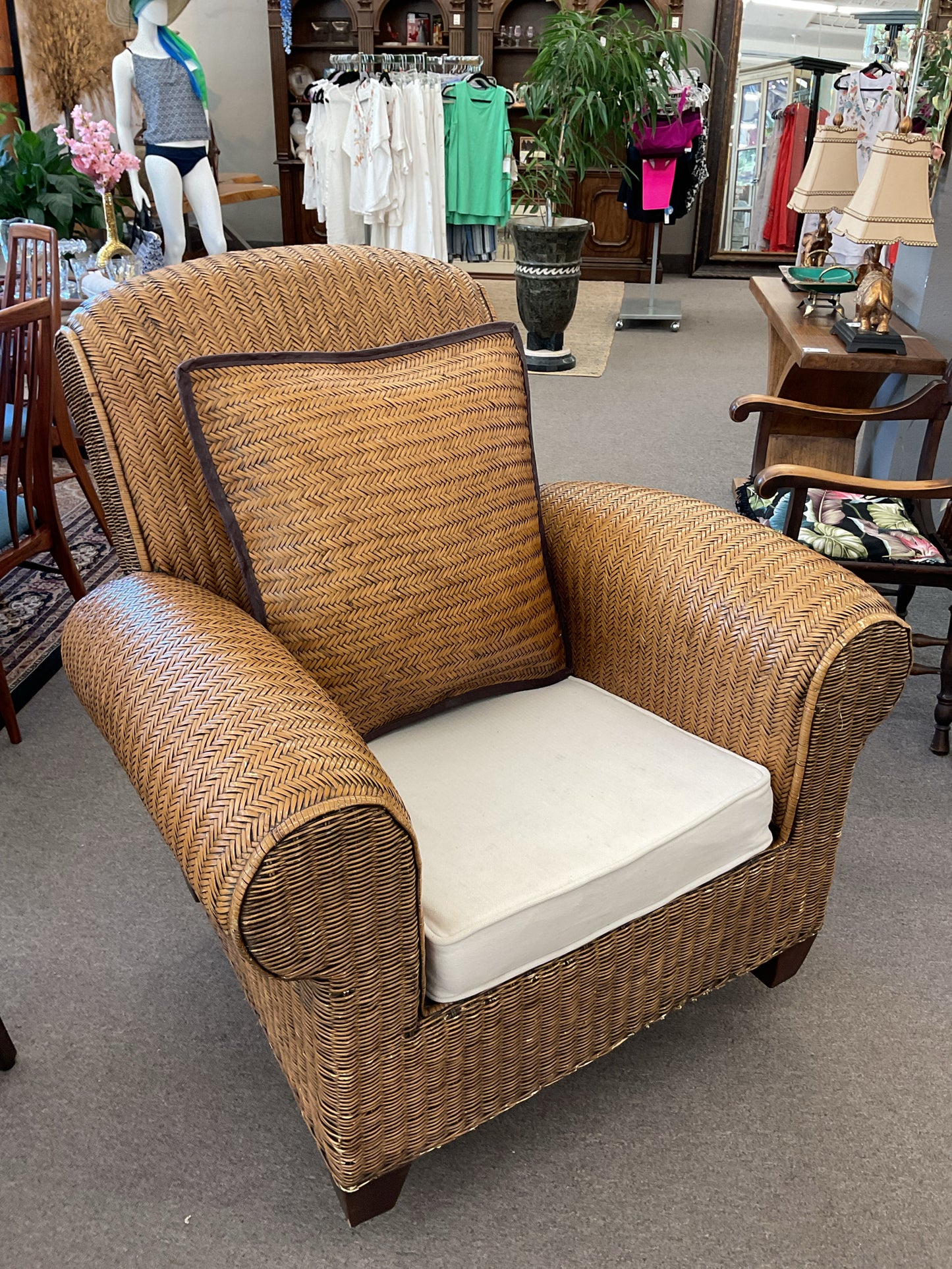 Rattan Club Chair & Cushion by Padma's Plantation 41'H,41"W,43"D
